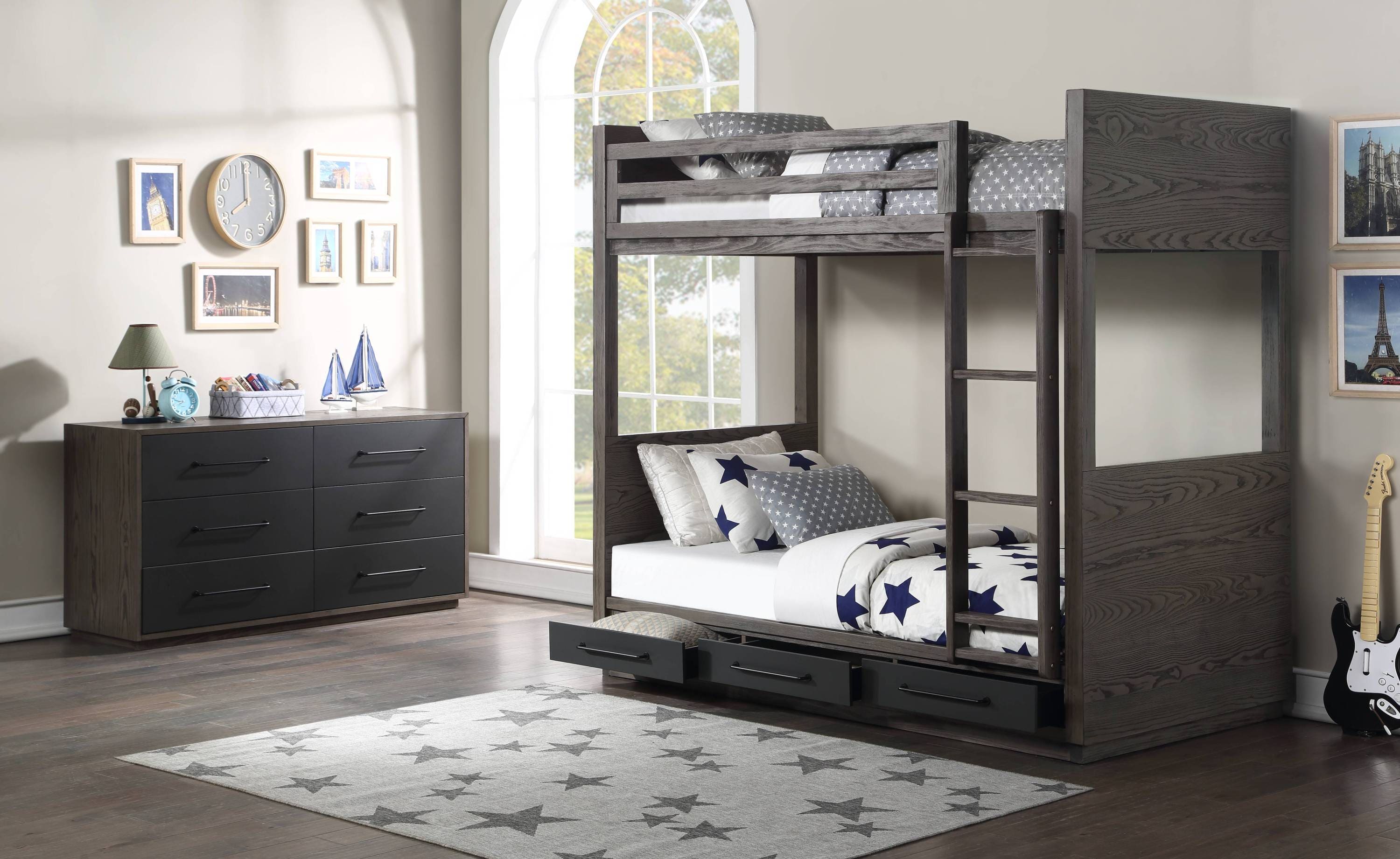 ACME Estevon T/T Bunk Bed in Gray Oak Finish BD00613