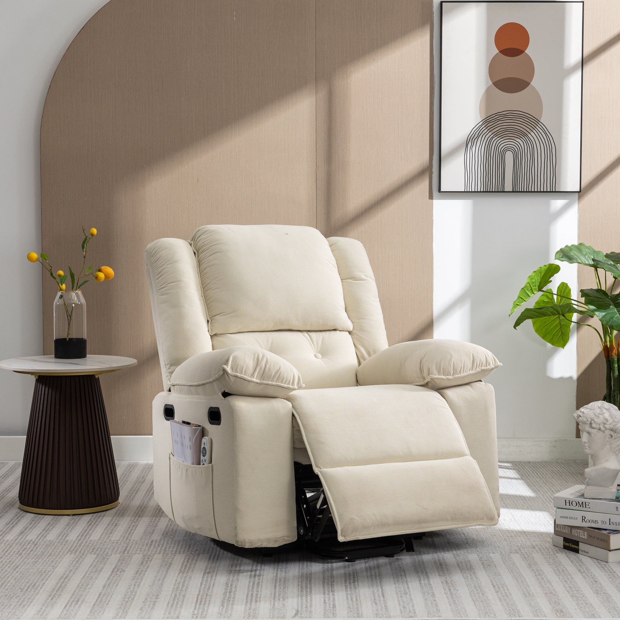 Massage Recliner,Power Lift Chair for Elderly with Adjustable Massage and Heating Function,Recliner Chair with Infinite Position and Side Pocket for Living Room ,Beige