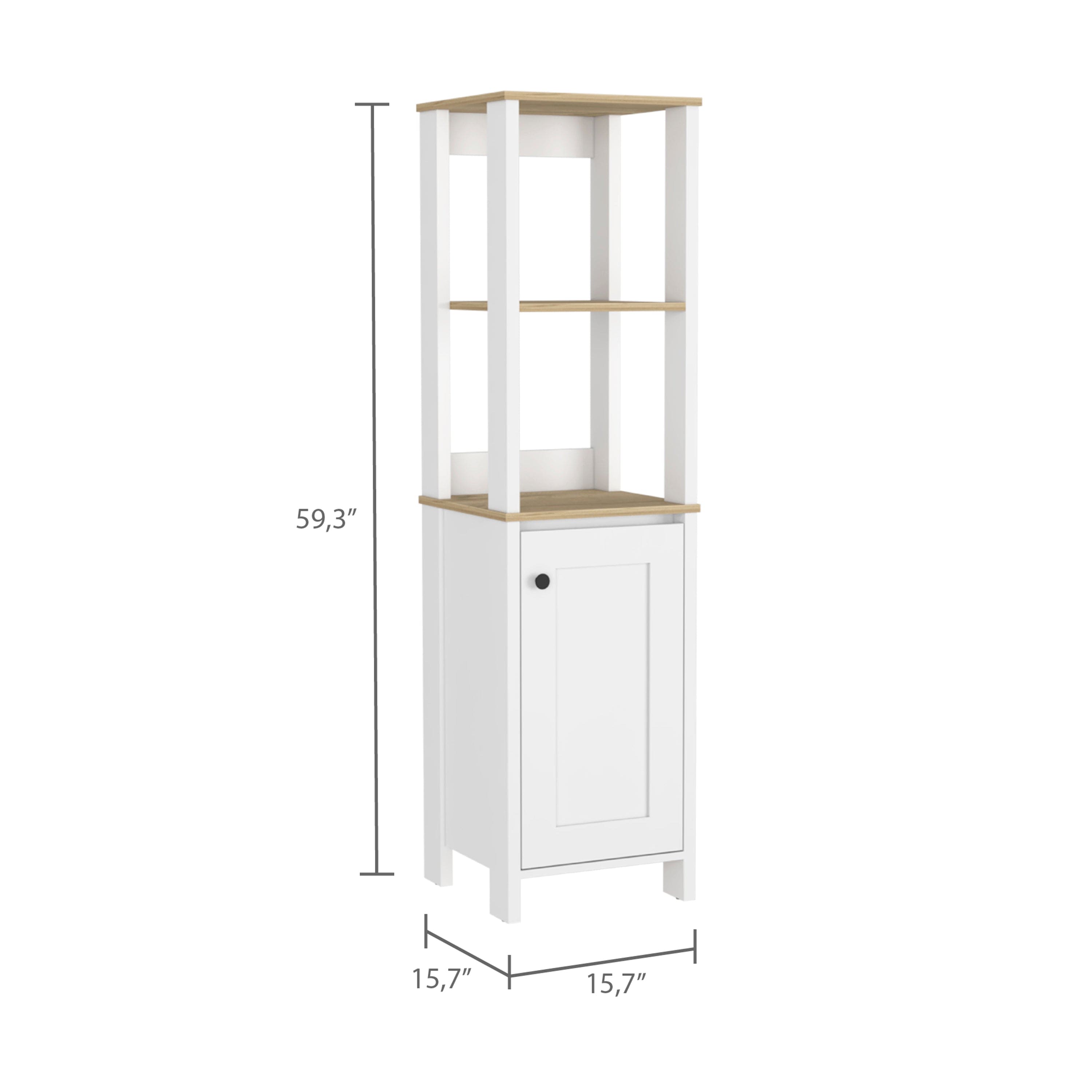 Linen Cabinet Jannes, Two Open Shelves, Single Door, Light Oak / White Finish