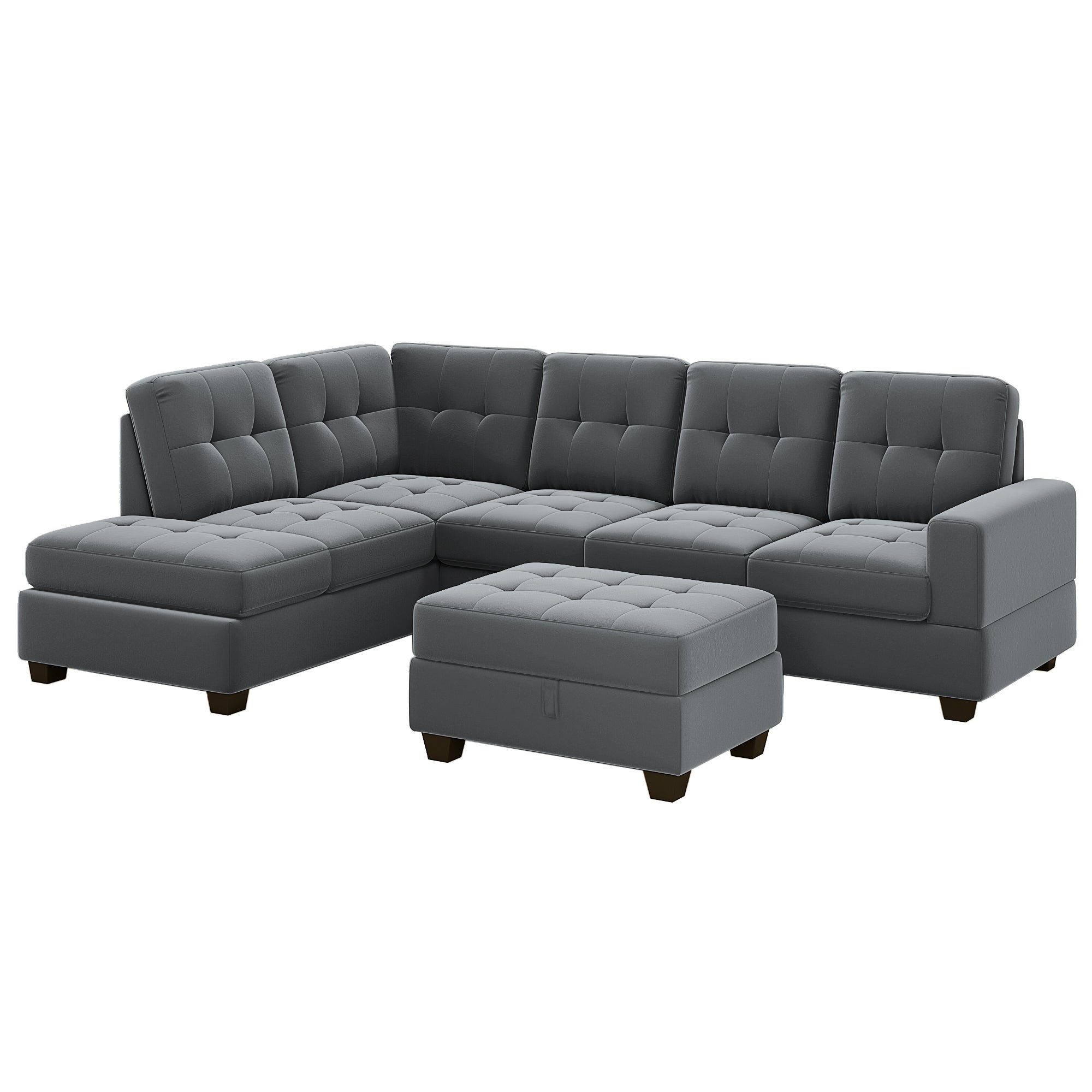 Orisfur. Sectional Sofa with Reversible Chaise Lounge, L-Shaped Couch with Storage Ottoman and Cup Holders