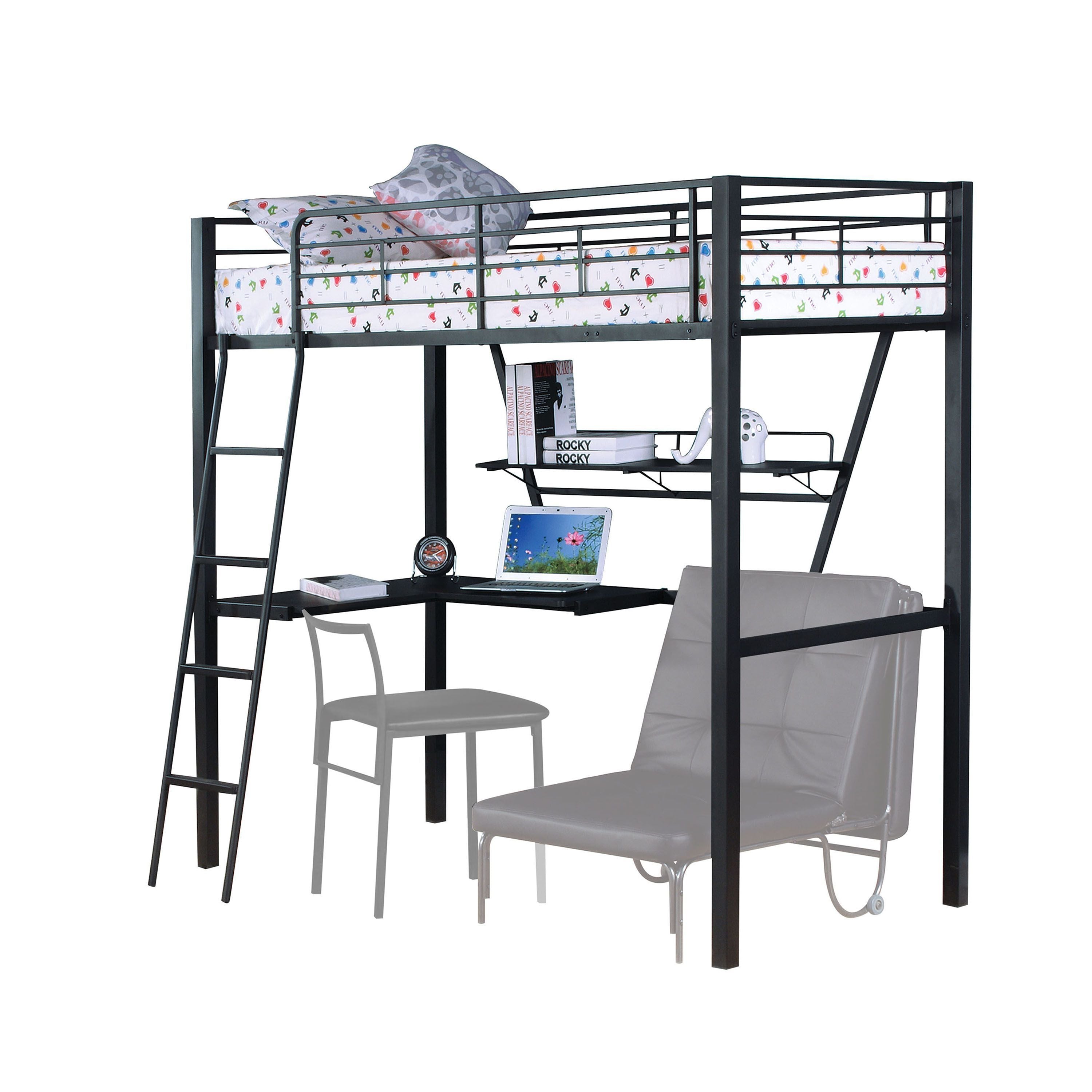 ACME Senon Loft Bed & Desk in Silver & Black 37275