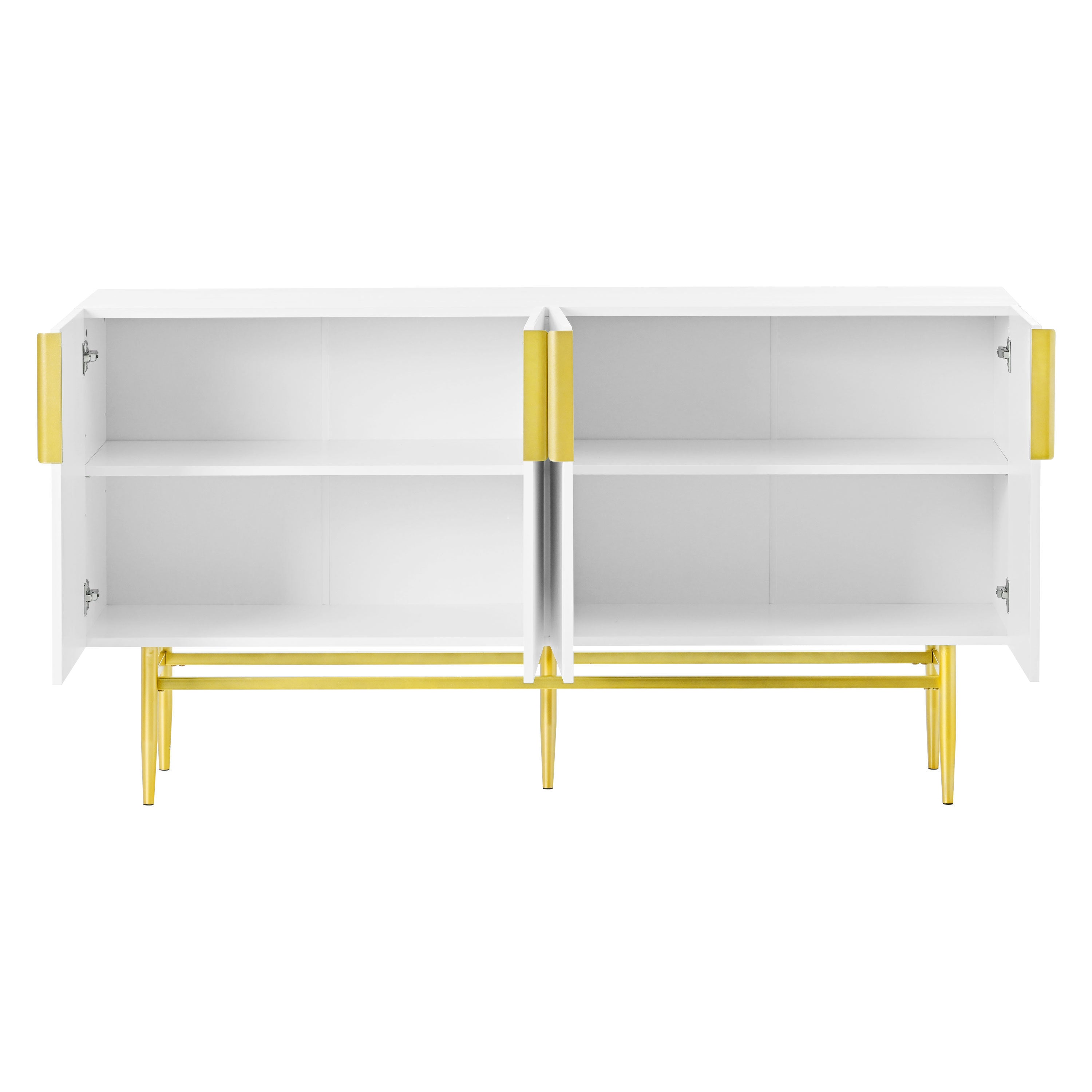 TREXM Modern Elegant 4-door Sideboard Gold Metal Handle Buffet Cabinet for Dining Room, Living Room, Bedroom, Hallway (White)