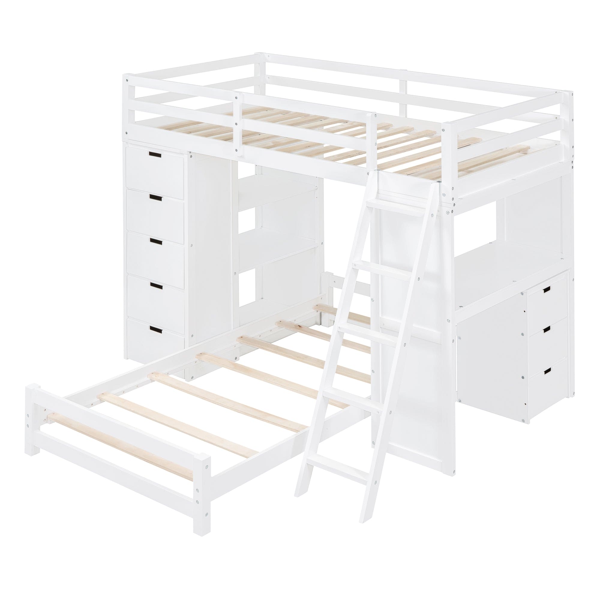 Twin over Twin Bunk Bed with LED Light and USB Ports, White