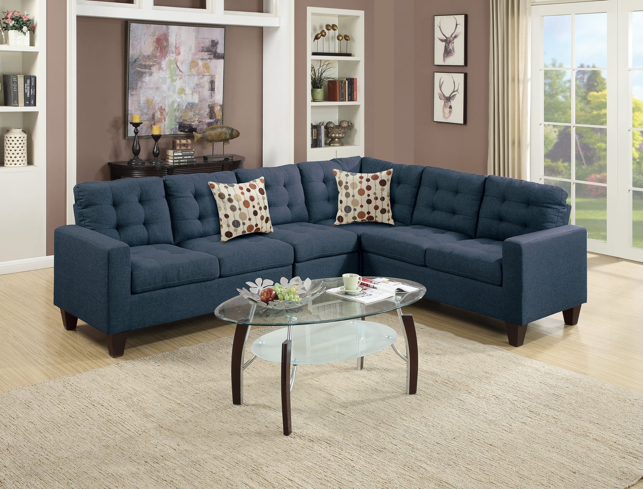 4 Piece Polyfiber Modular Sectional Sofa in Navy