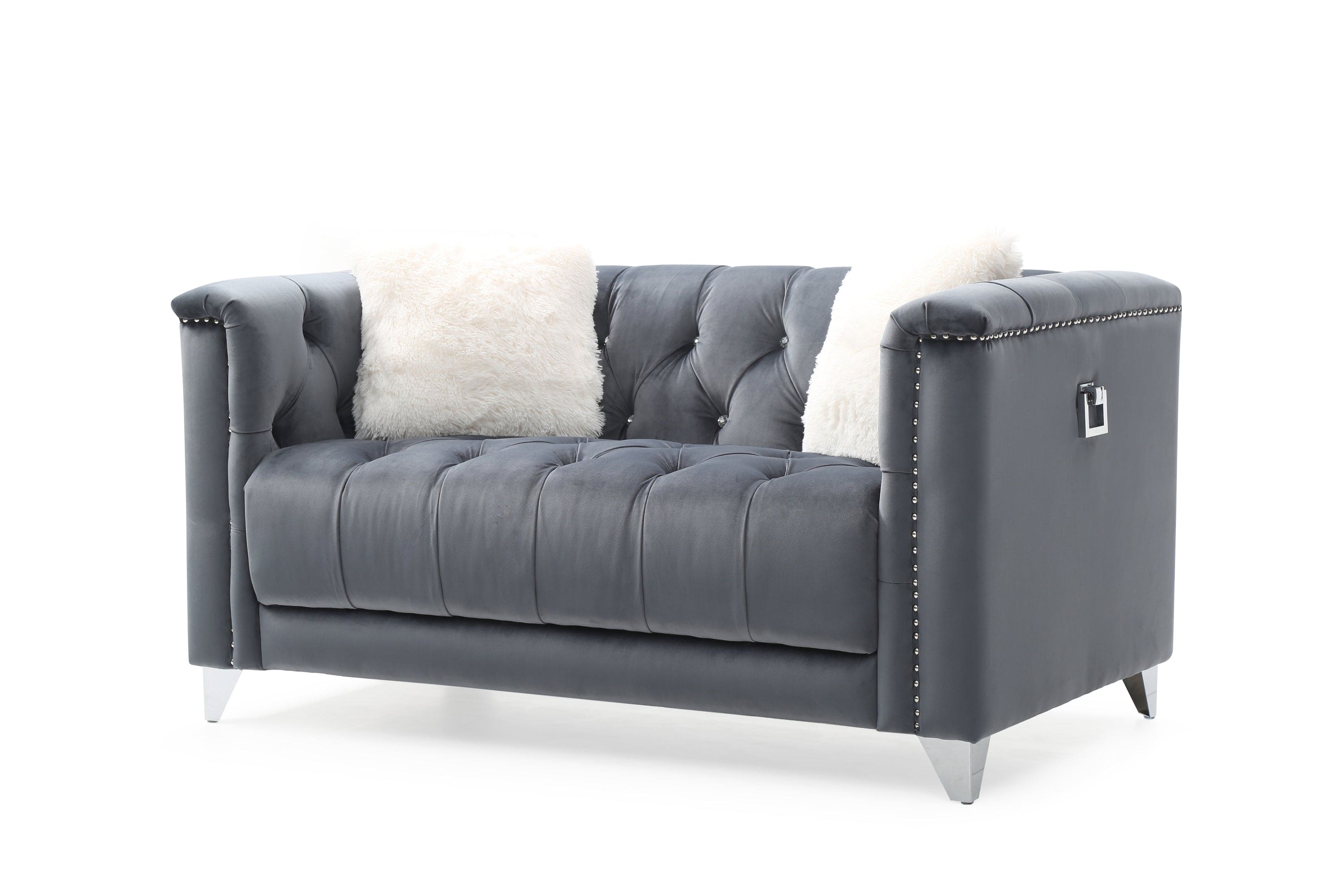 Russell Tufted Upholstery Loveseat Finished in Velvet Fabric in Gray