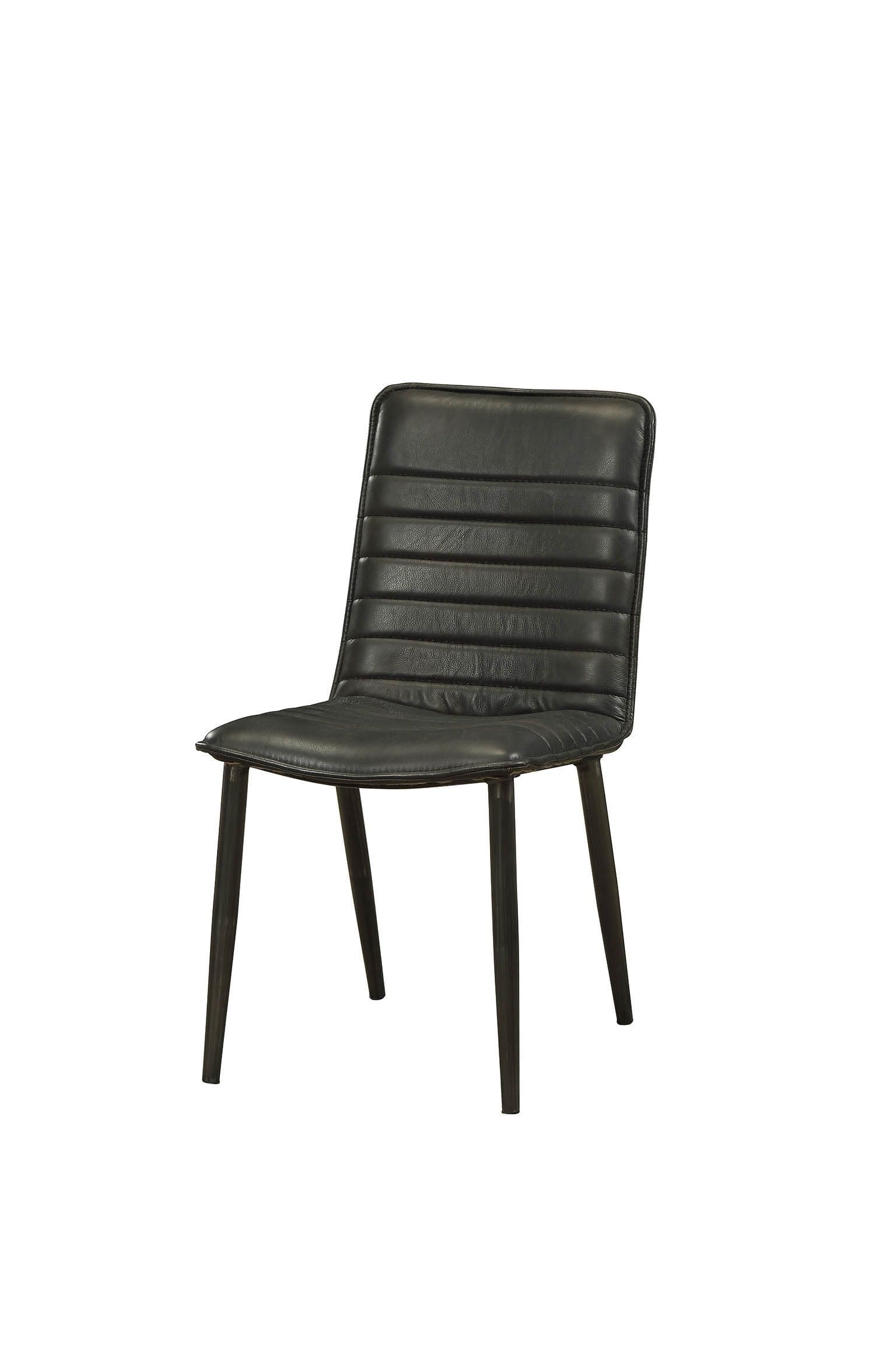 ACME Hosmer Side Chair (Set-2) in Black Top Grain Leather & Antique Black 70422