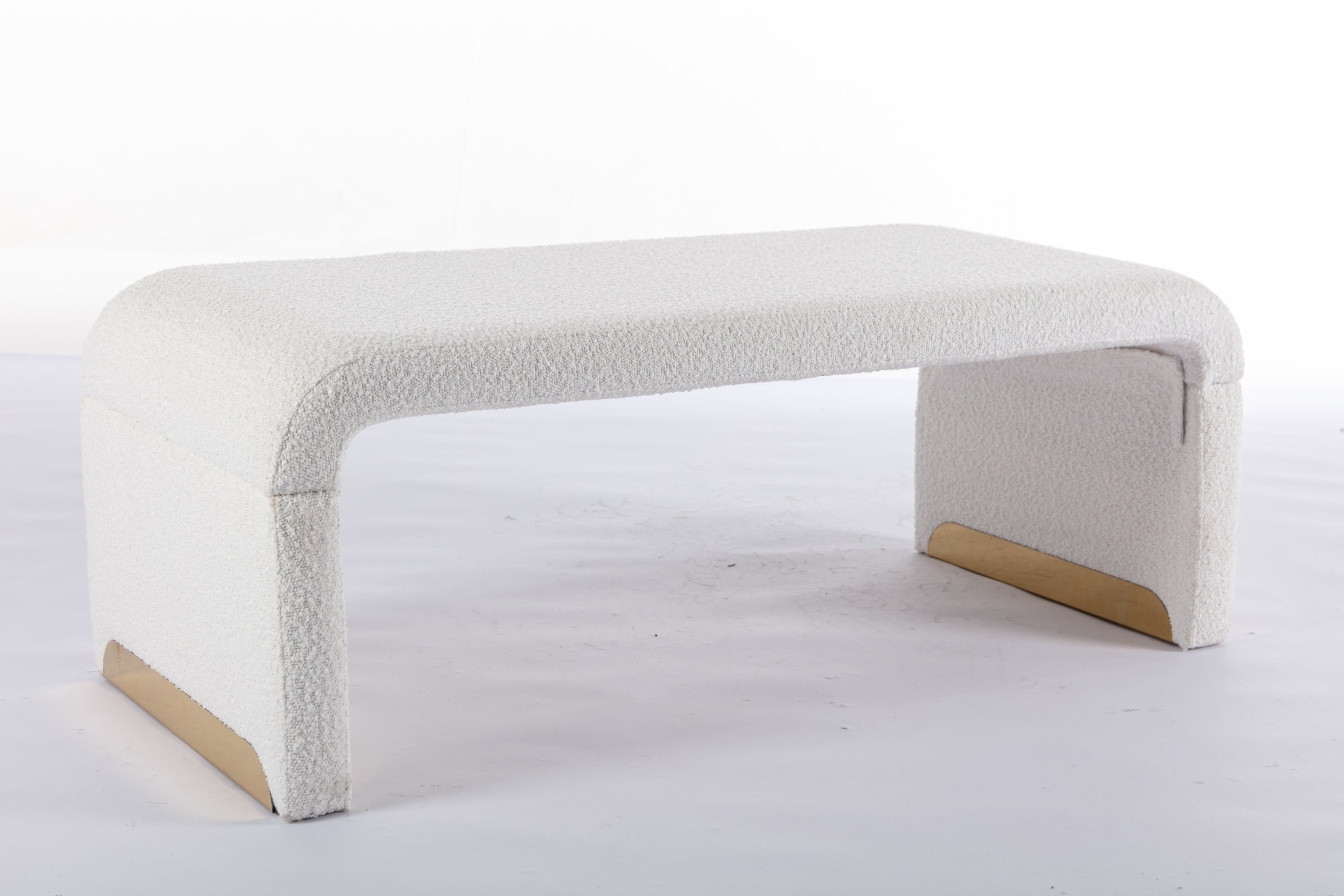 New Boucle Fabric Loveseat Ottoman Footstool Bedroom Bench Shoe Bench With Gold Metal Legs,Ivory White