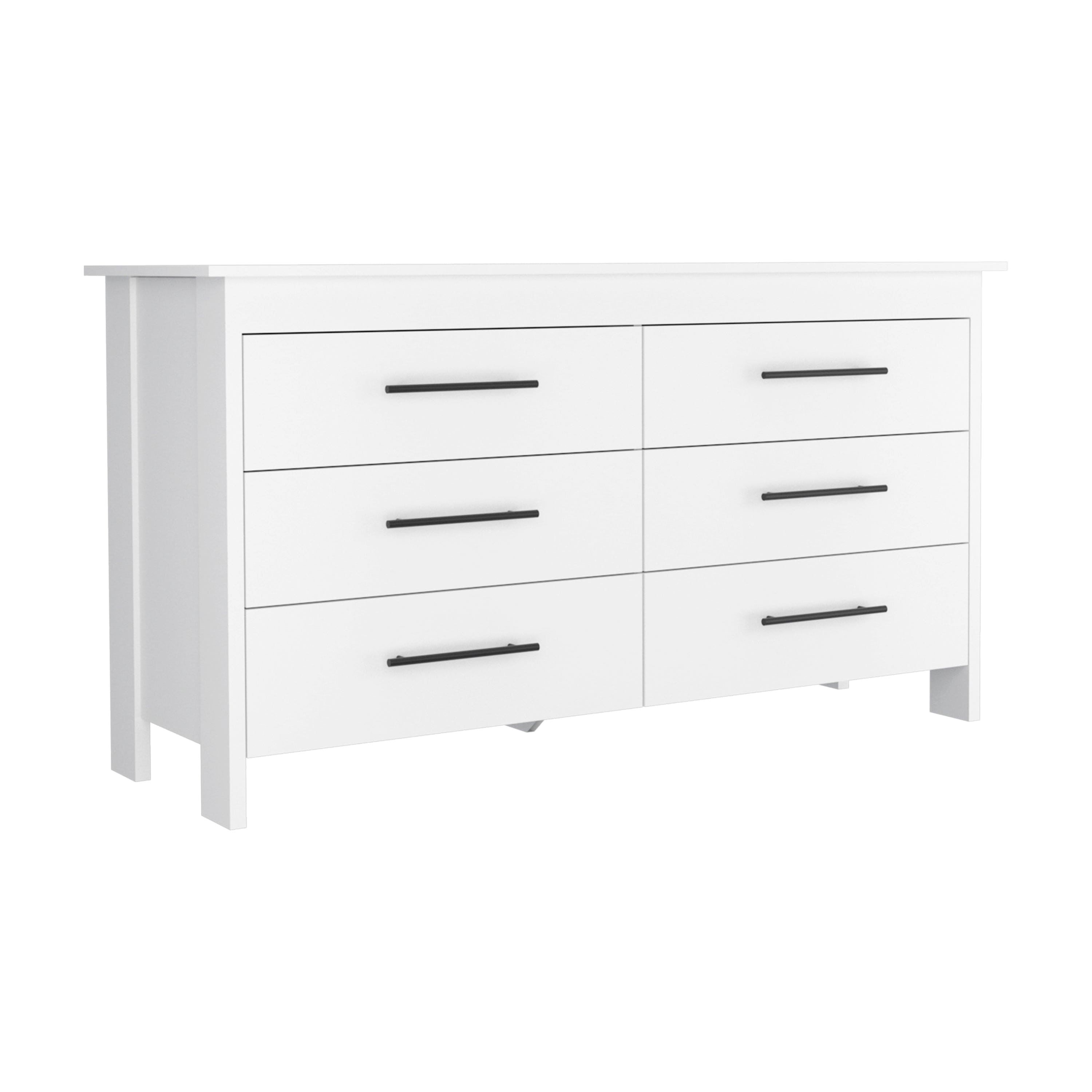 Hms 6 Drawer Double Dresser, Four Legs, Superior Top -White