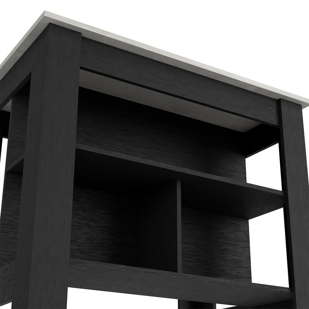 Kitchen Island Dozza, Three Shelves, Black Wengue / Ibiza Marble Finish