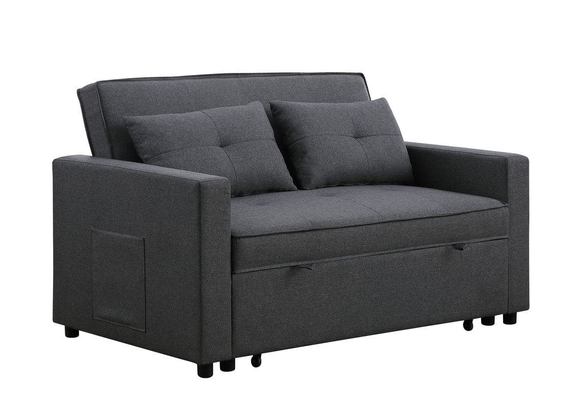 Zoey Dark Gray Linen Convertible Sleeper Loveseat with Side Pocket