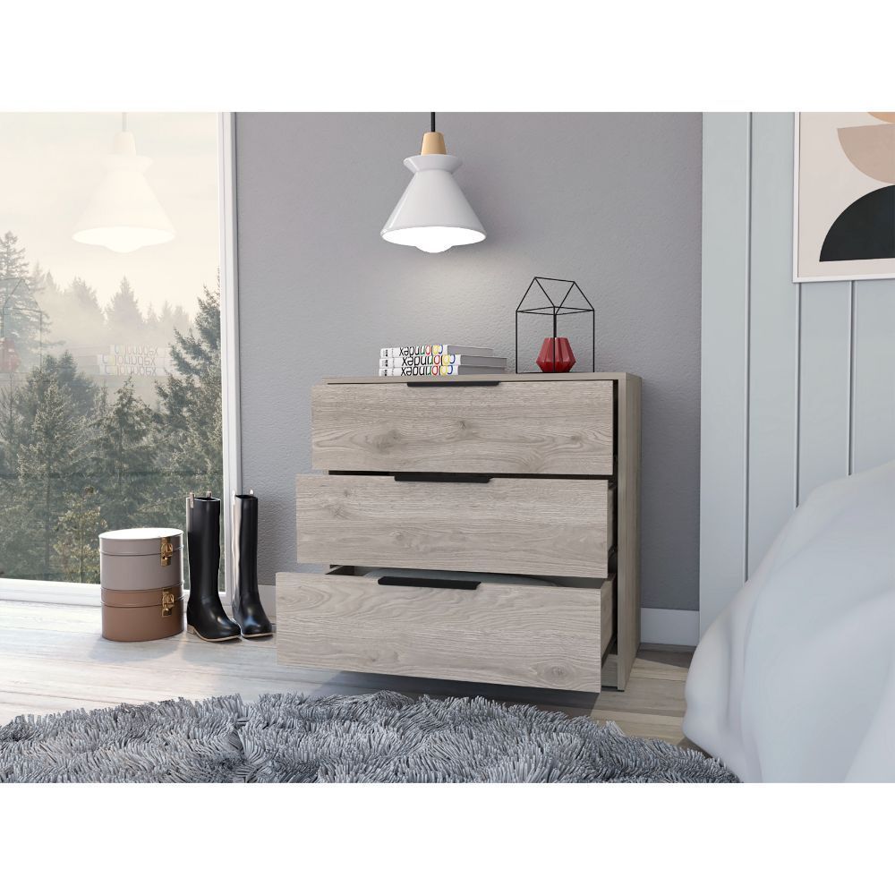 3 Drawers Dresser Maryland, Superior Top, Light Gray Finish