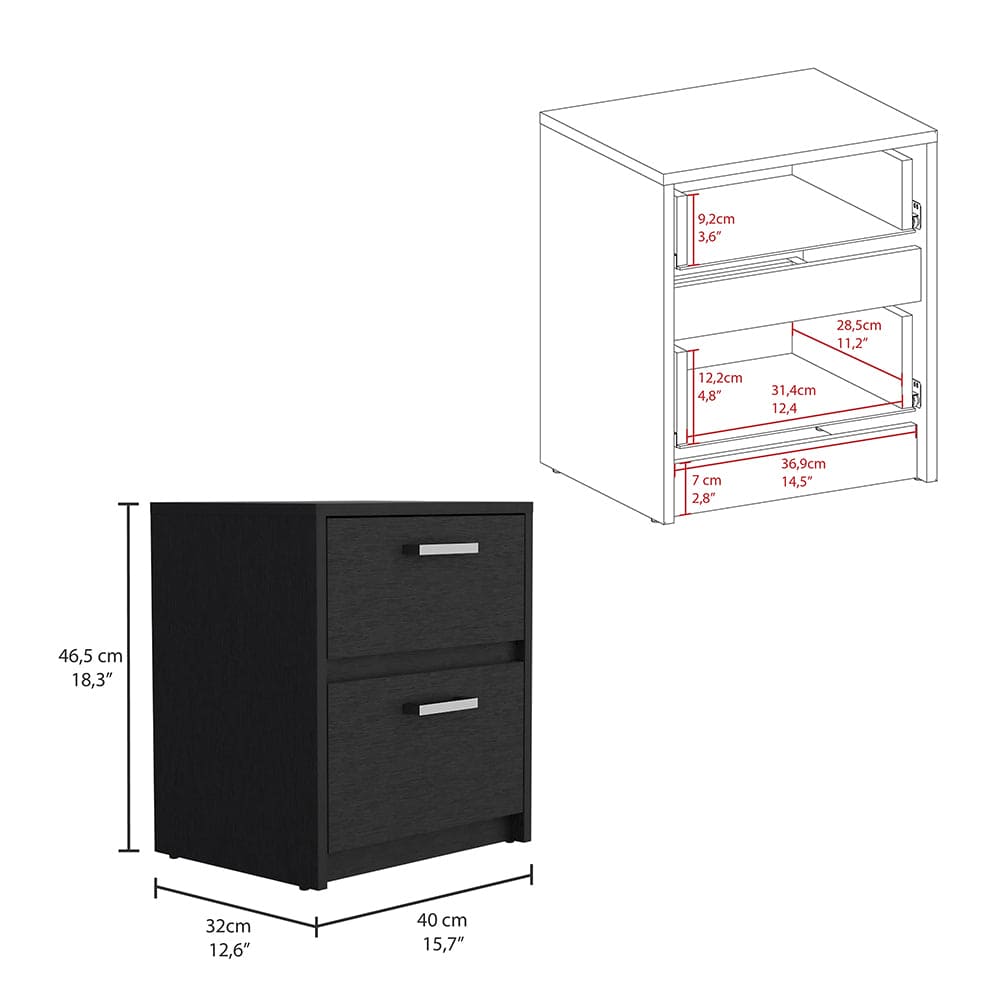 Nightstand Chequered, Two Drawers, Black Wengue Finish