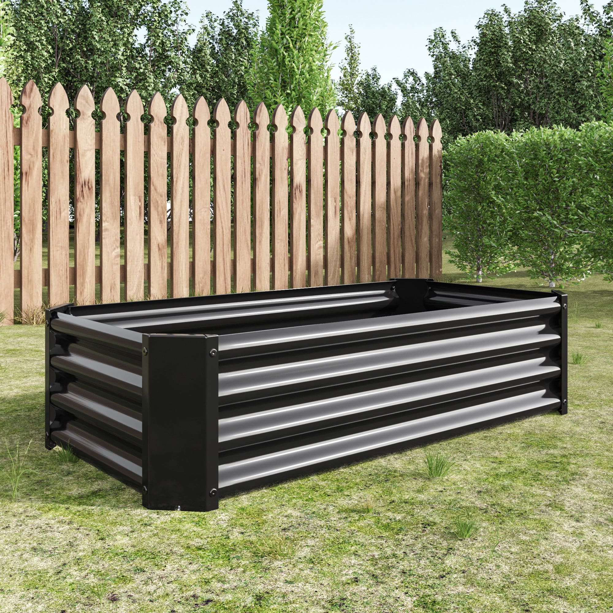 Metal Raised Garden Bed, Rectangle Raised Planter 4×2×1ft  for Flowers Plants, Vegetables Herb Veezyo Black