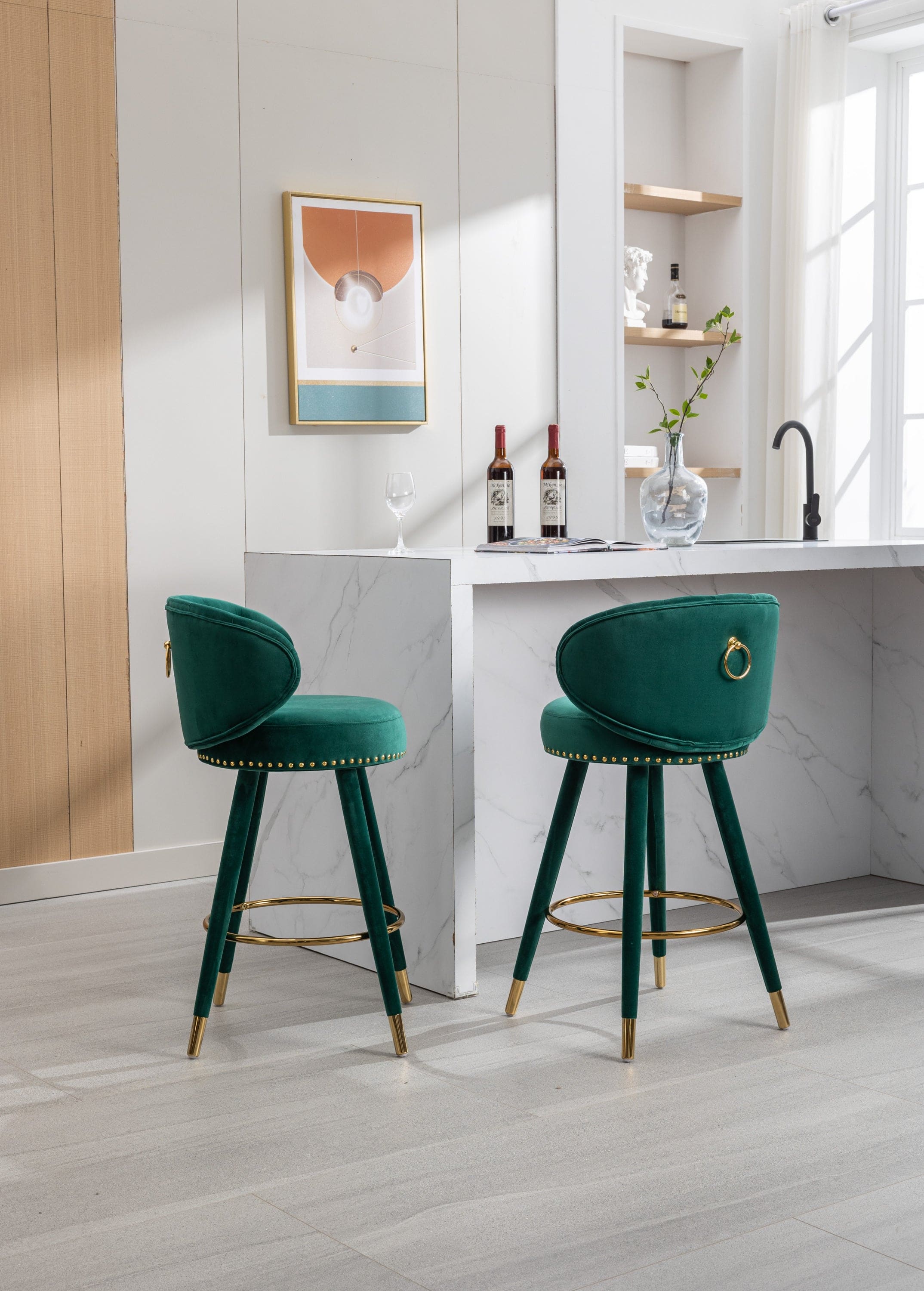 COOLMORE Counter Height Bar Stools Set of 2 for Kitchen Counter Solid Wood Legs with a fixed height of 360 degrees