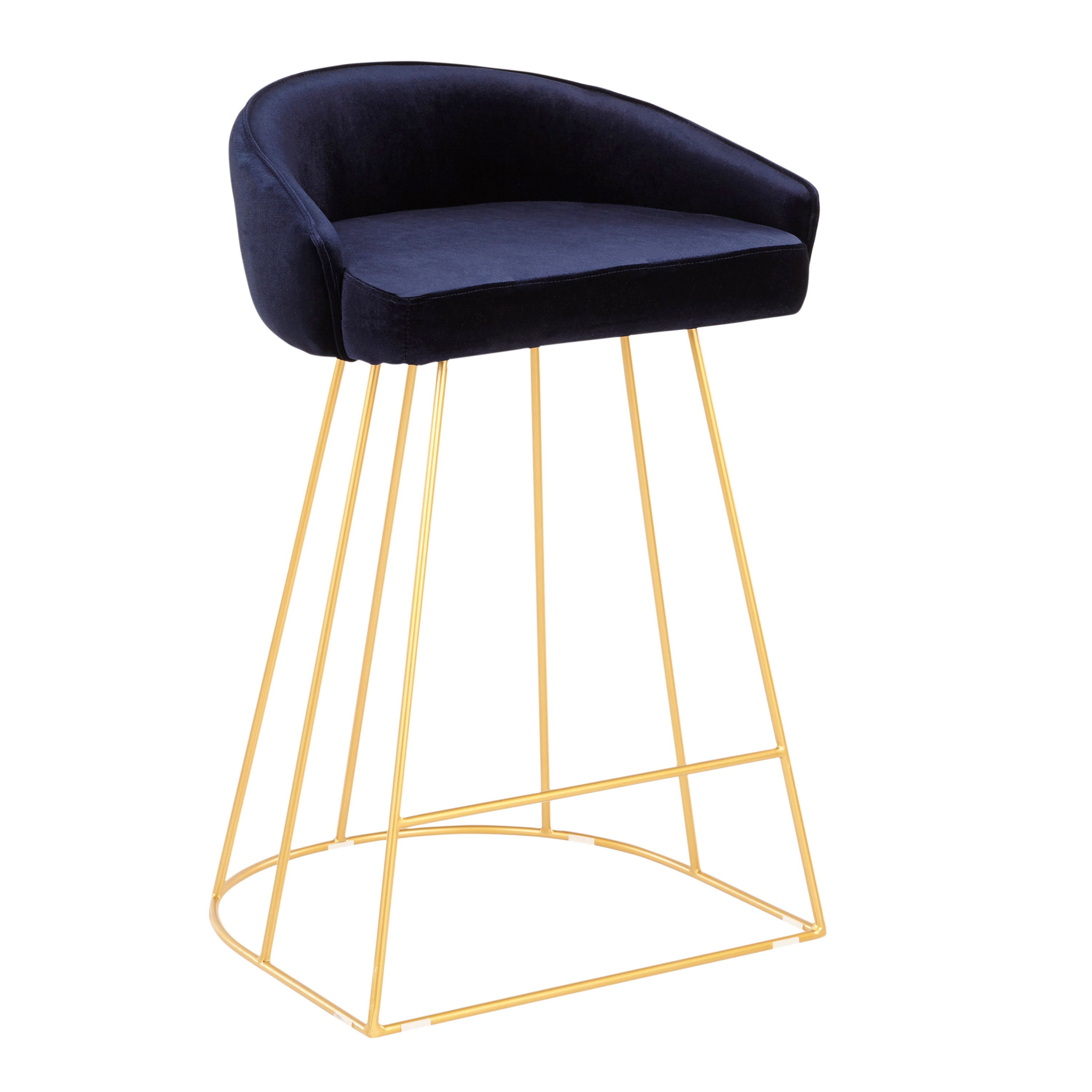 Canary Contemporary Counter Stool in Gold with Blue Velvet by LumiSource - Set of 2