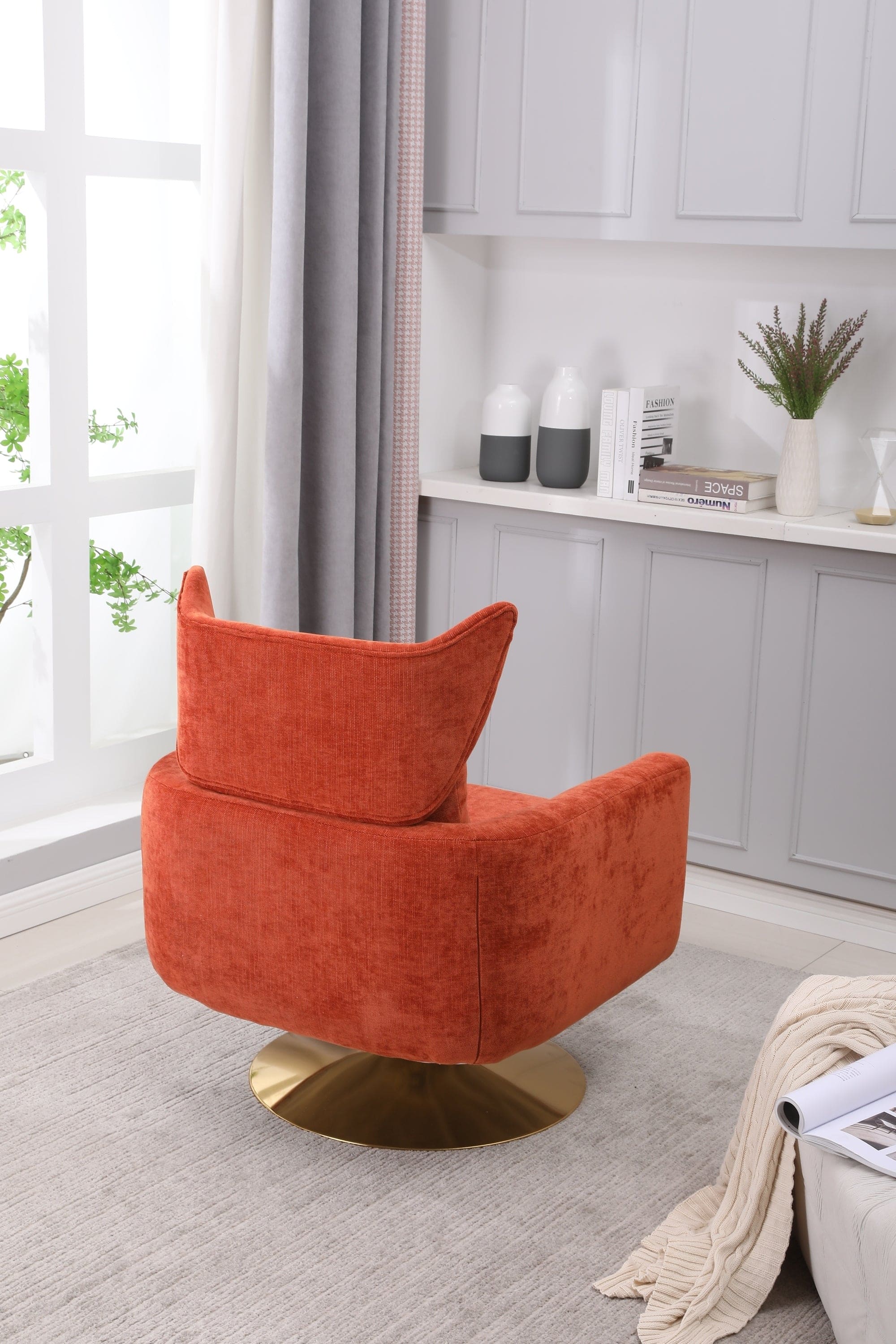 Classic Mid-Century 360-degree Swivel  Accent Chair, Orange Linen