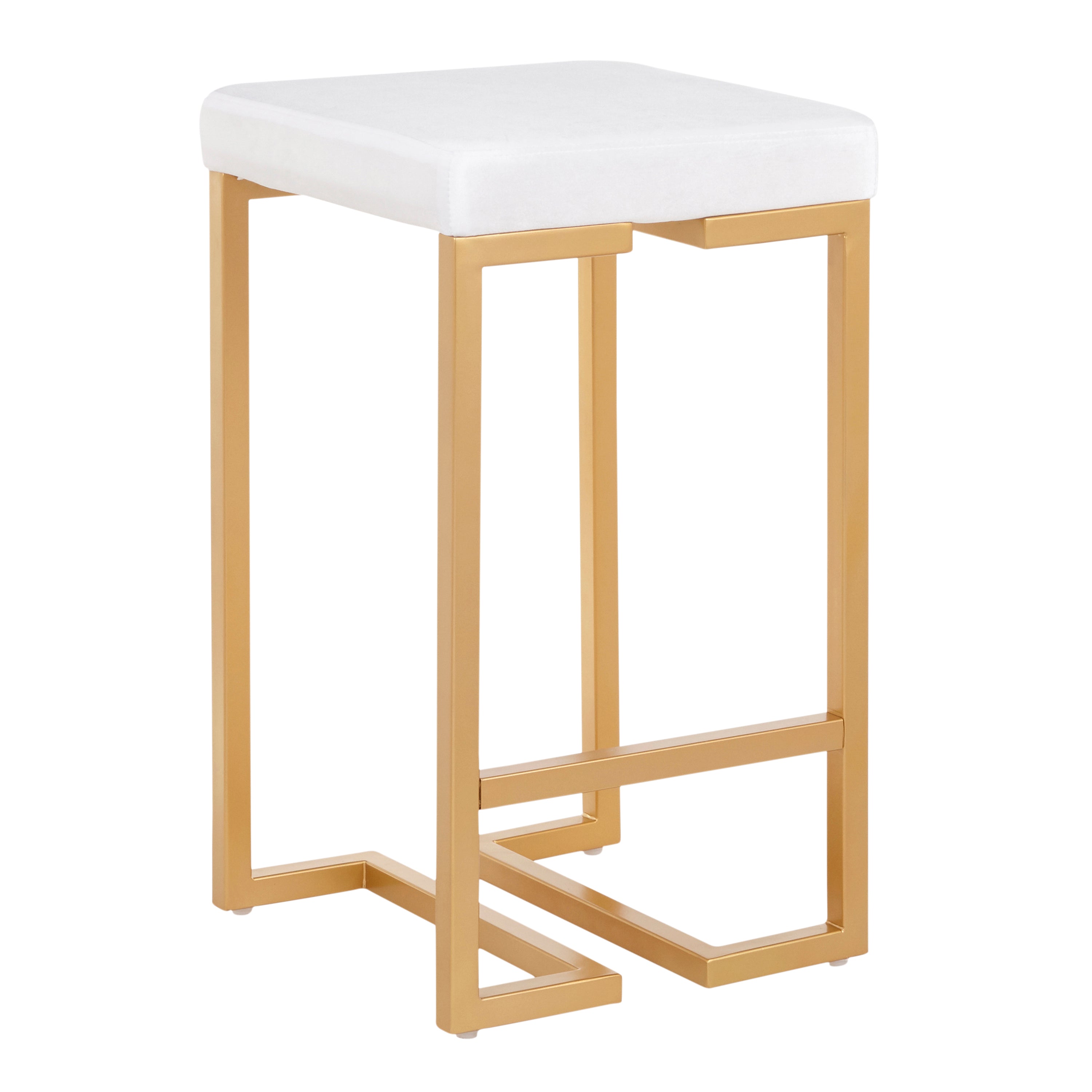 Midas 26" Contemporary-glam Counter Stool in Gold with White Velvet Cushion by LumiSource - Set of 2