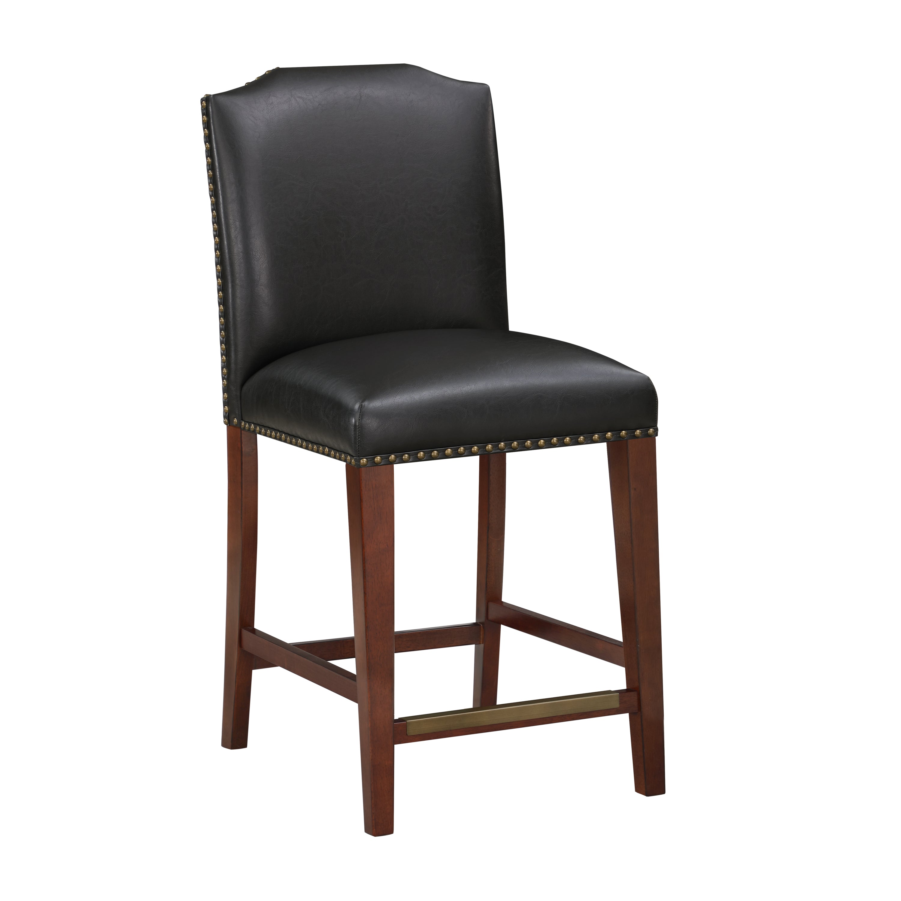 Blaire Stationary Brown Faux Leather Counter Stool with Nail Heads