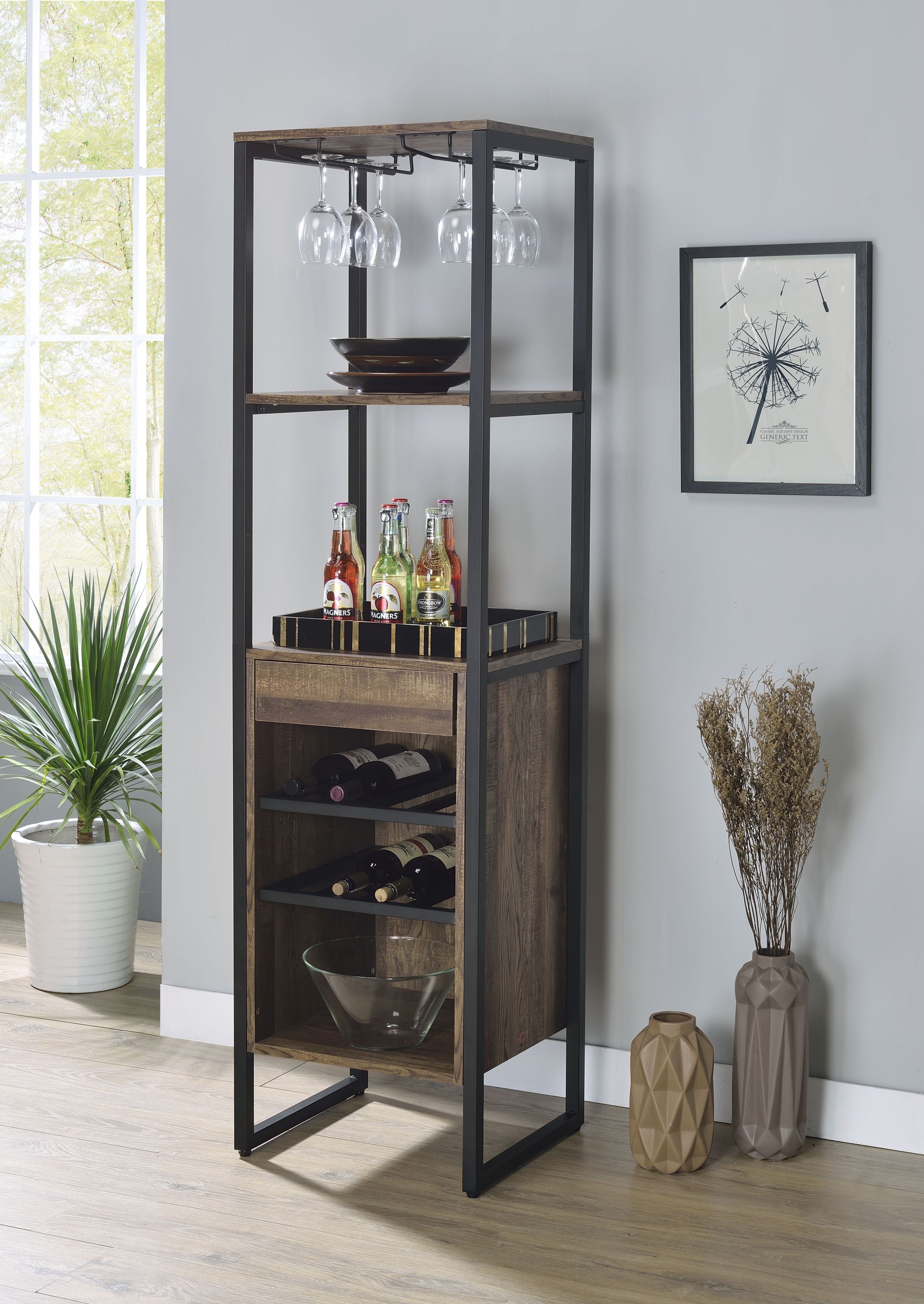 ACME NarikWine Rack in Weathered Oak 97800