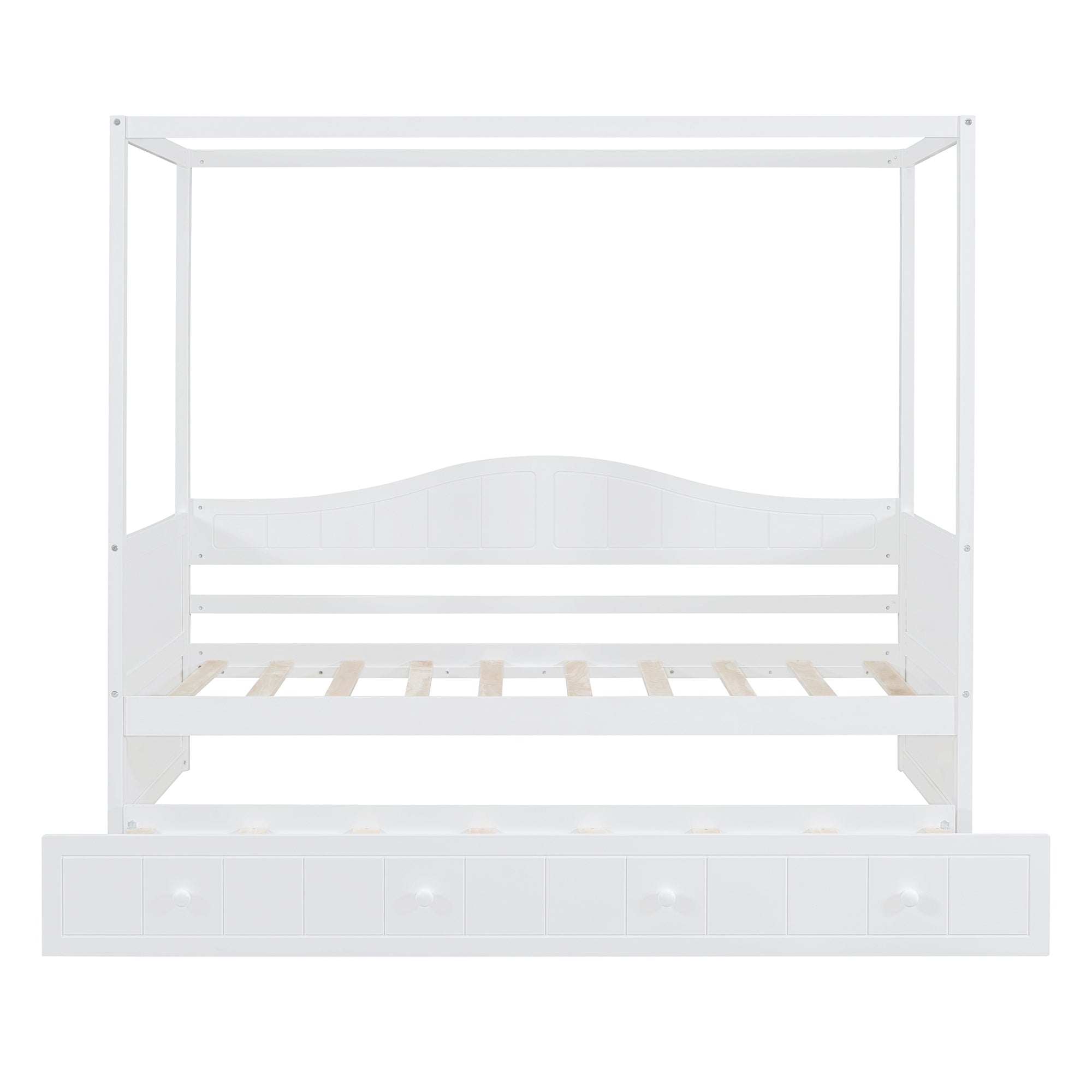 Twin Size Canopy Day Bed with twin size Trundle, White