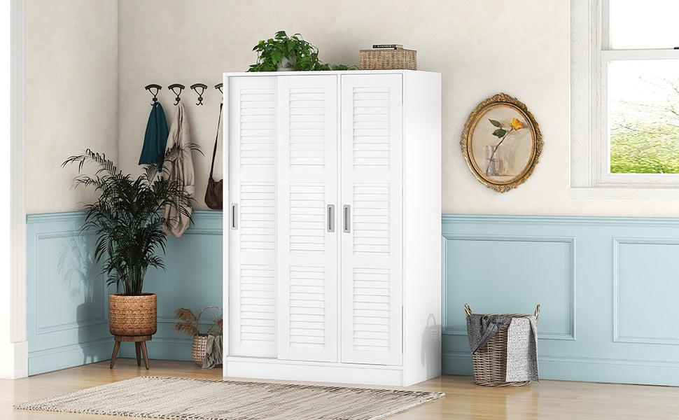 3-Door Shutter Wardrobe with shelves, White