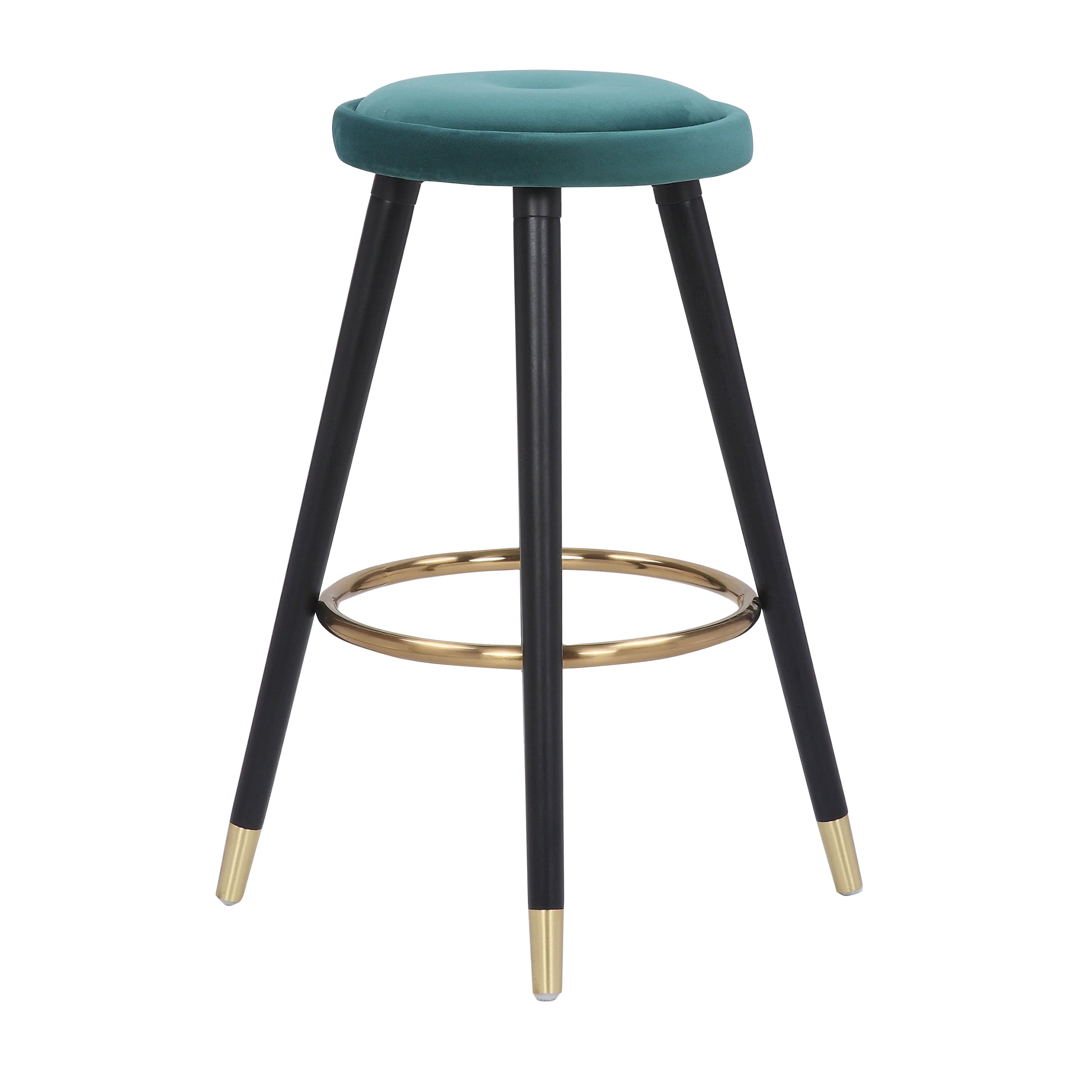 Cavalier Glam Counter Stool in Black Wood and Green Velvet with Gold Accent by LumiSource - Set of 2