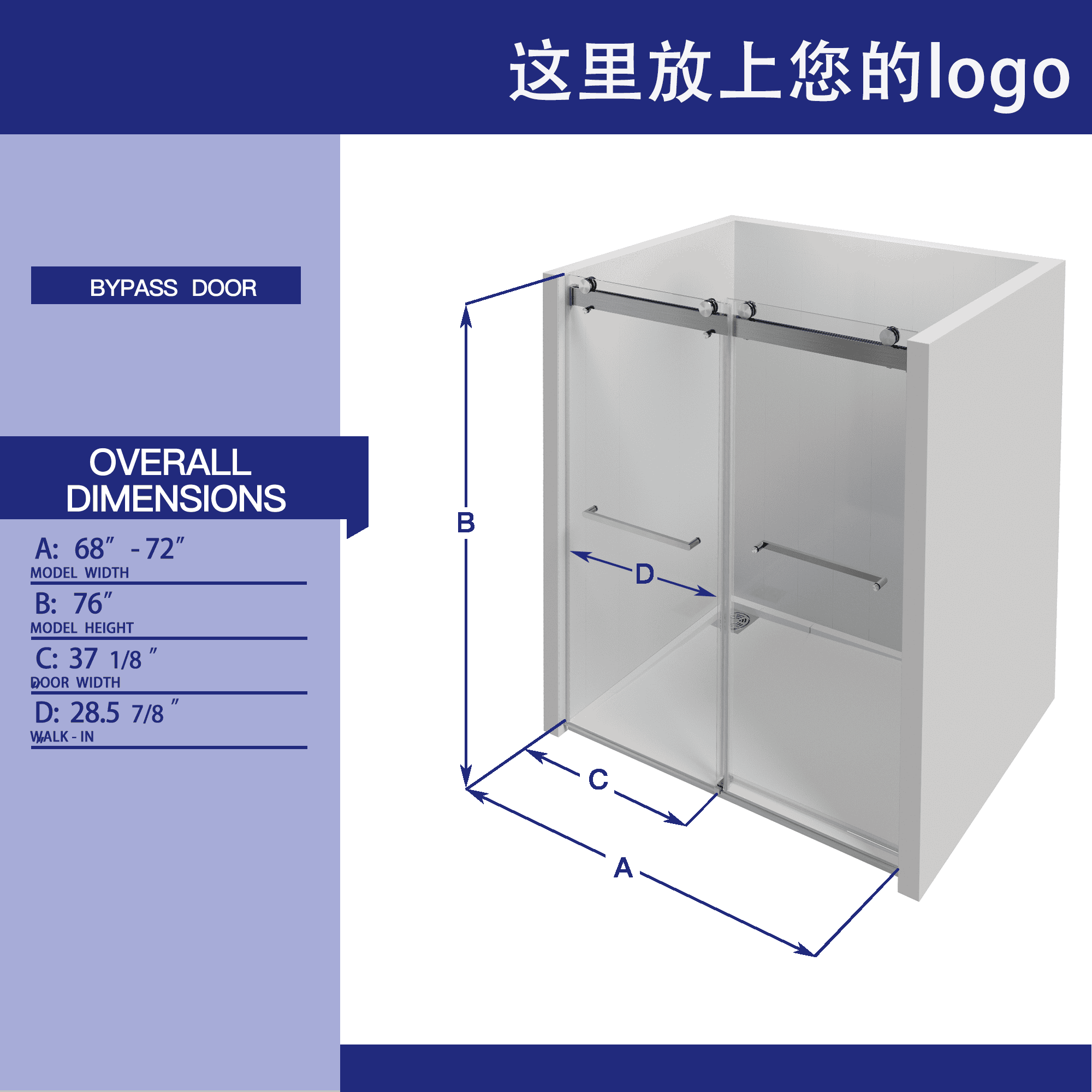 72" W x 76" H Double Sliding Frameless Soft-Close Shower Door with Premium 3/8 Inch (10mm)  Thick Tampered Glass in Brushed Nickel  22D02-72BN