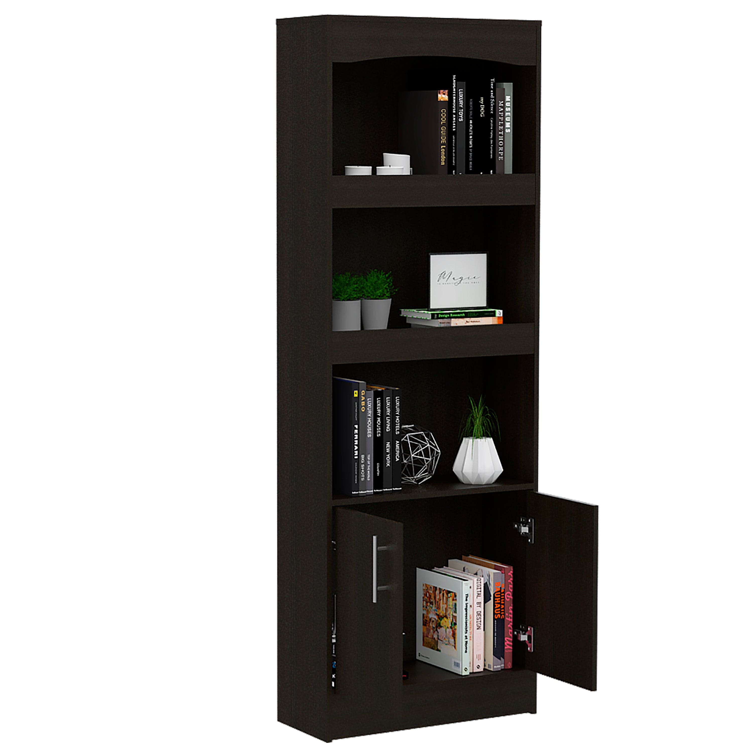 Bookcase Denver, Metal Hardware, Black Wengue Finish