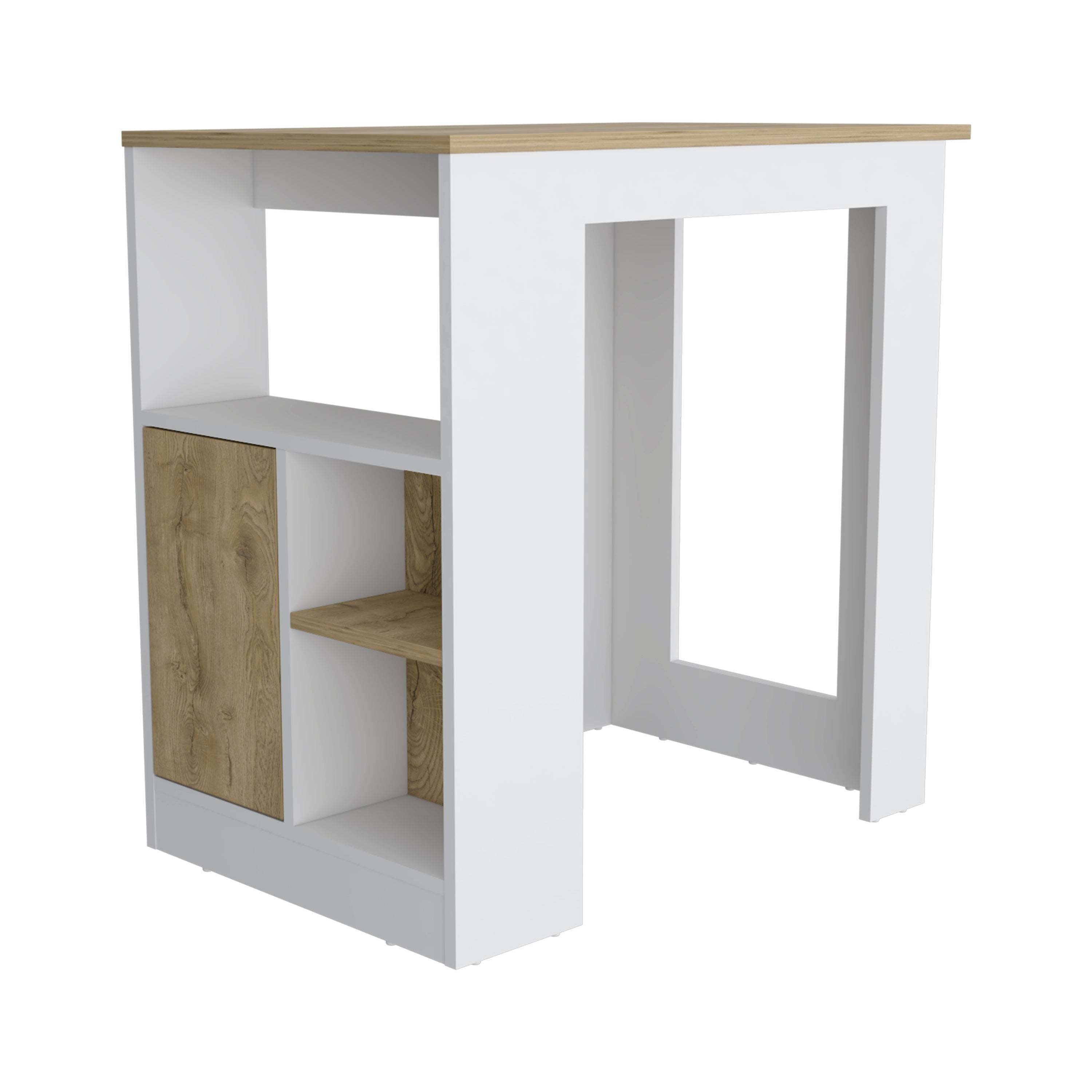 DEPOT E-SHOP Masset Kitchen Island with Side Shelve and Push to open Cabinet , White / Macadamia