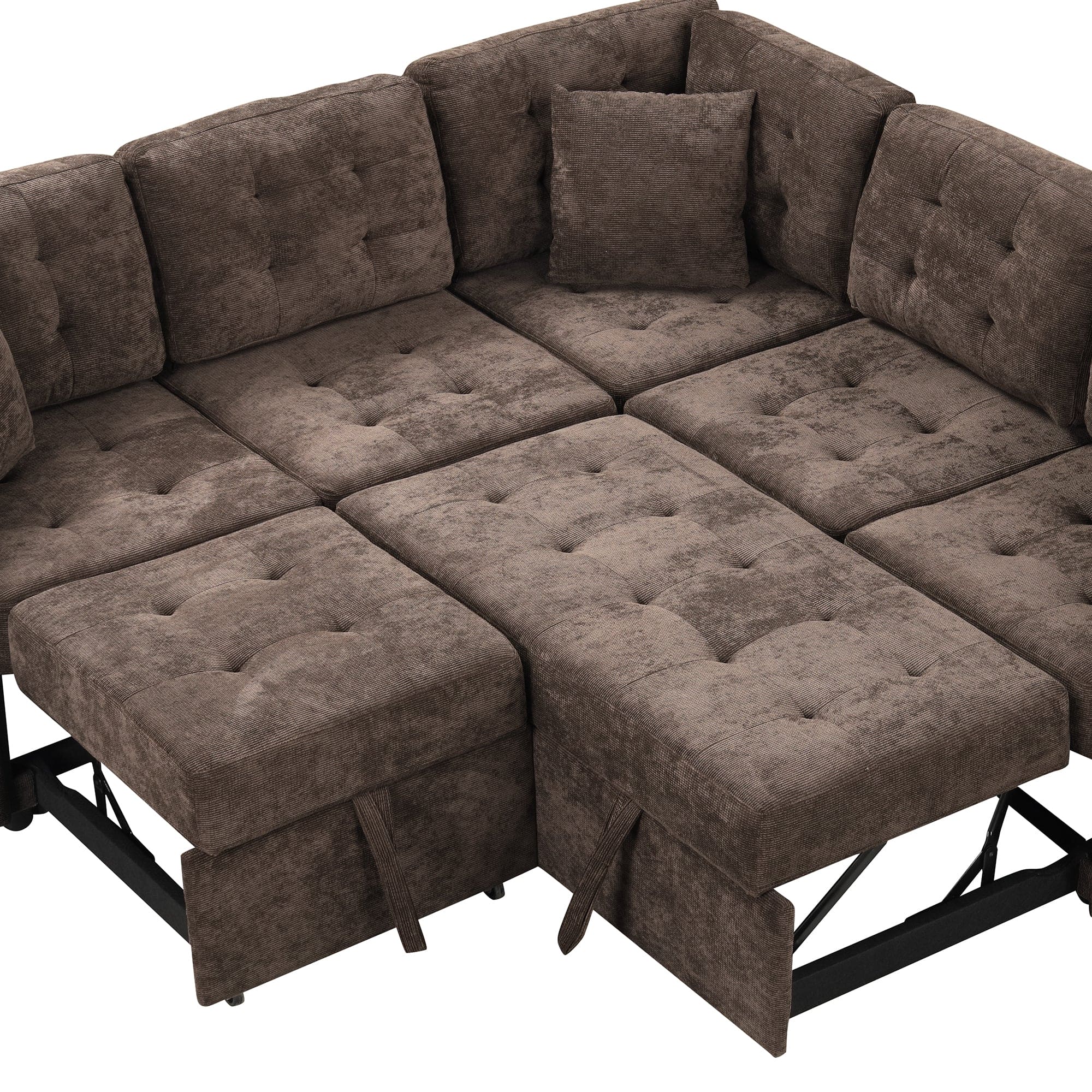 82.6" L-shape Sofa Bed Pull-out Sleeper Sofa with Wheels, USB Ports, Power Sockets for Living Room, Brown