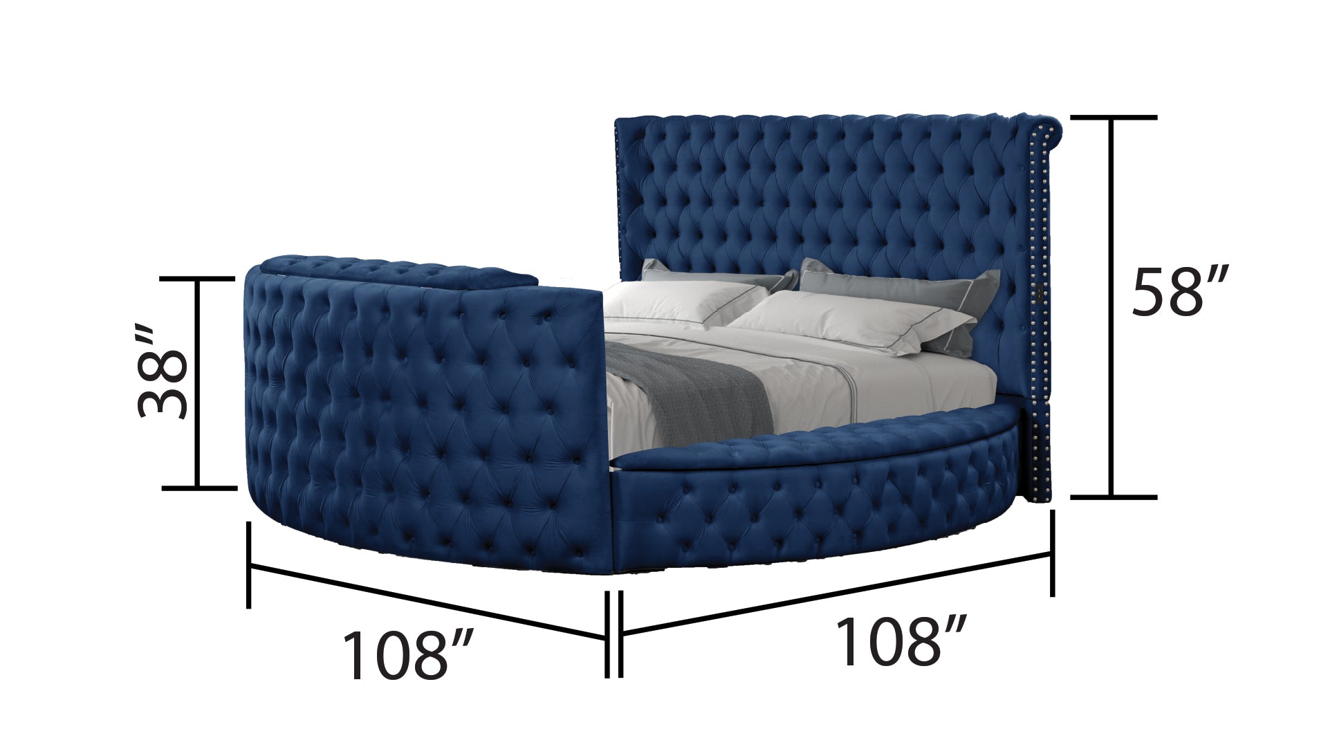 Maya Modern Style Crystal Tufted Queen Bed  Made with wood in Blue