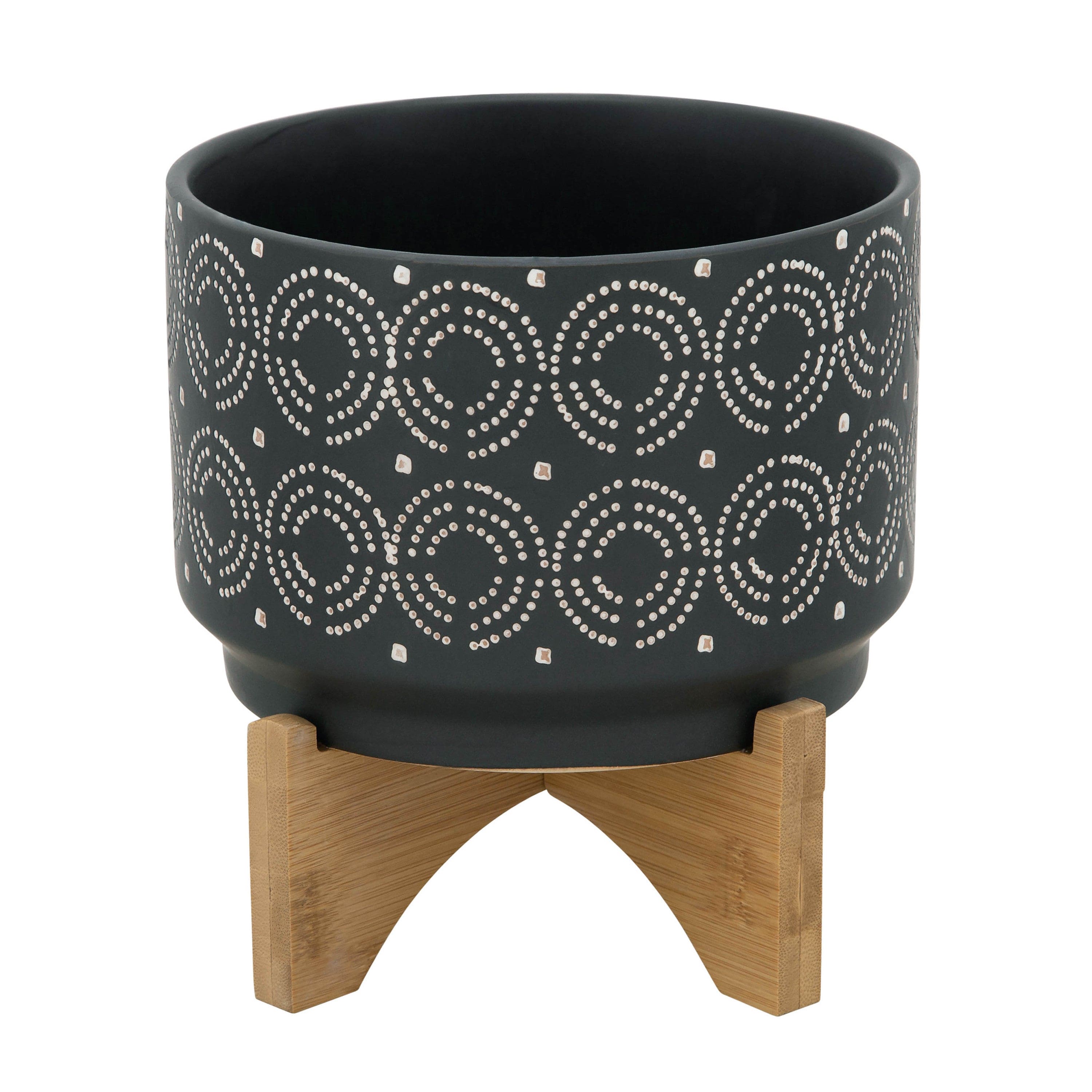 7" SWIRL PLANTER ON STAND, BLACK