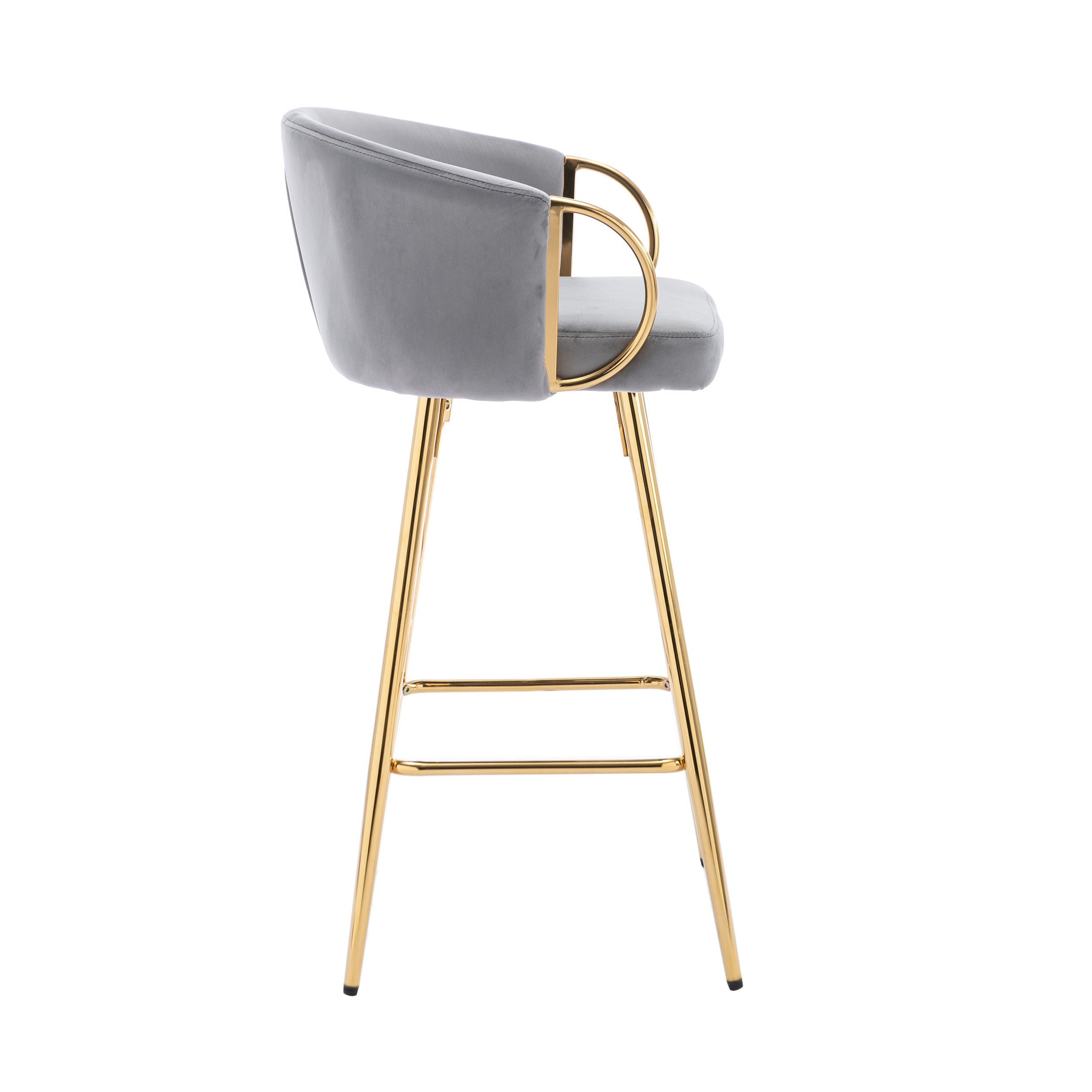 26 Inch Set of 2 Bar Stools,with Chrome Footrest and Base Velvet + Golden Leg Simple Bar Stool,GRAY