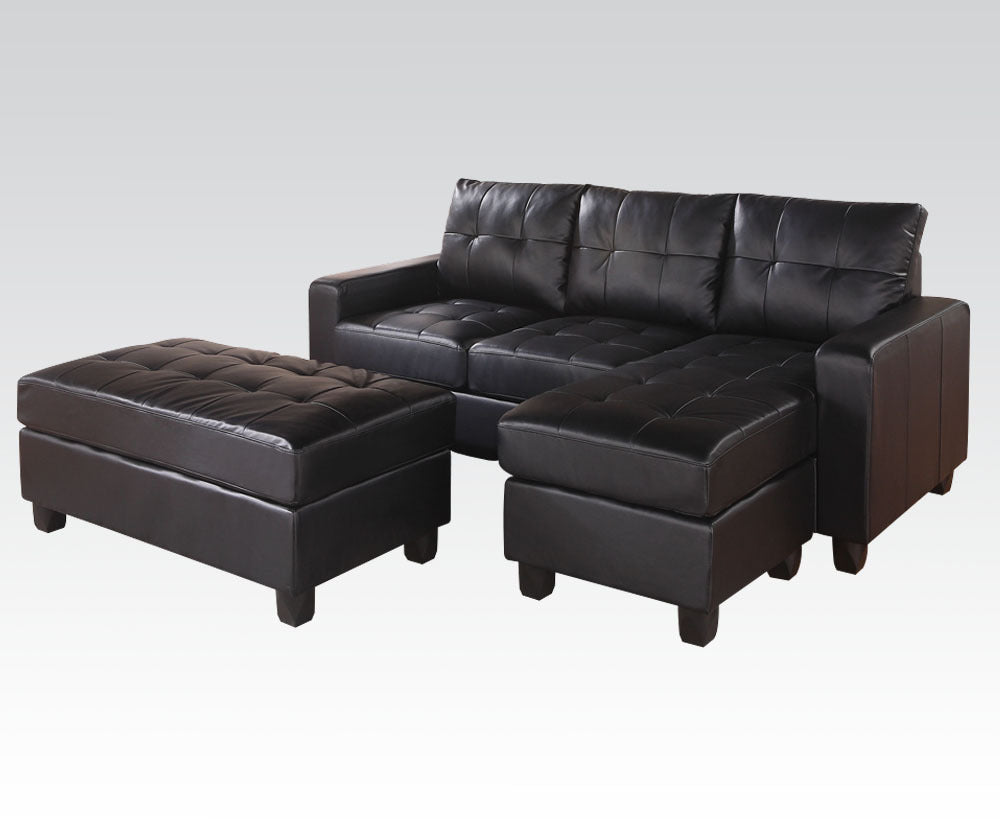 ACME Lyssa Sectional Sofa & Ottoman in Black Bonded Leather Match 51215