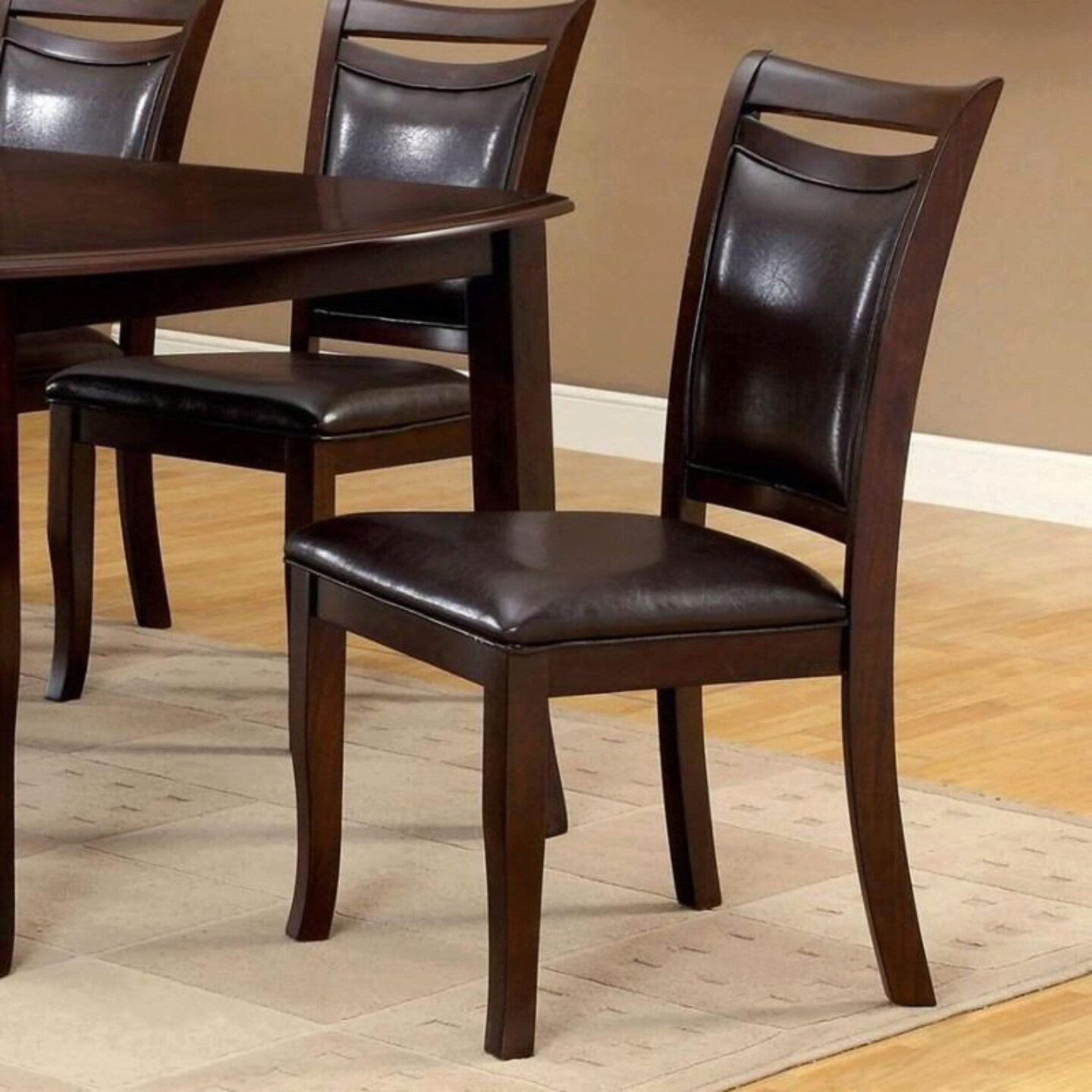 Transitional Dining Room Side Chairs Set of 2 Chairs only Dark Cherry / Espresso Padded Leatherette Seat