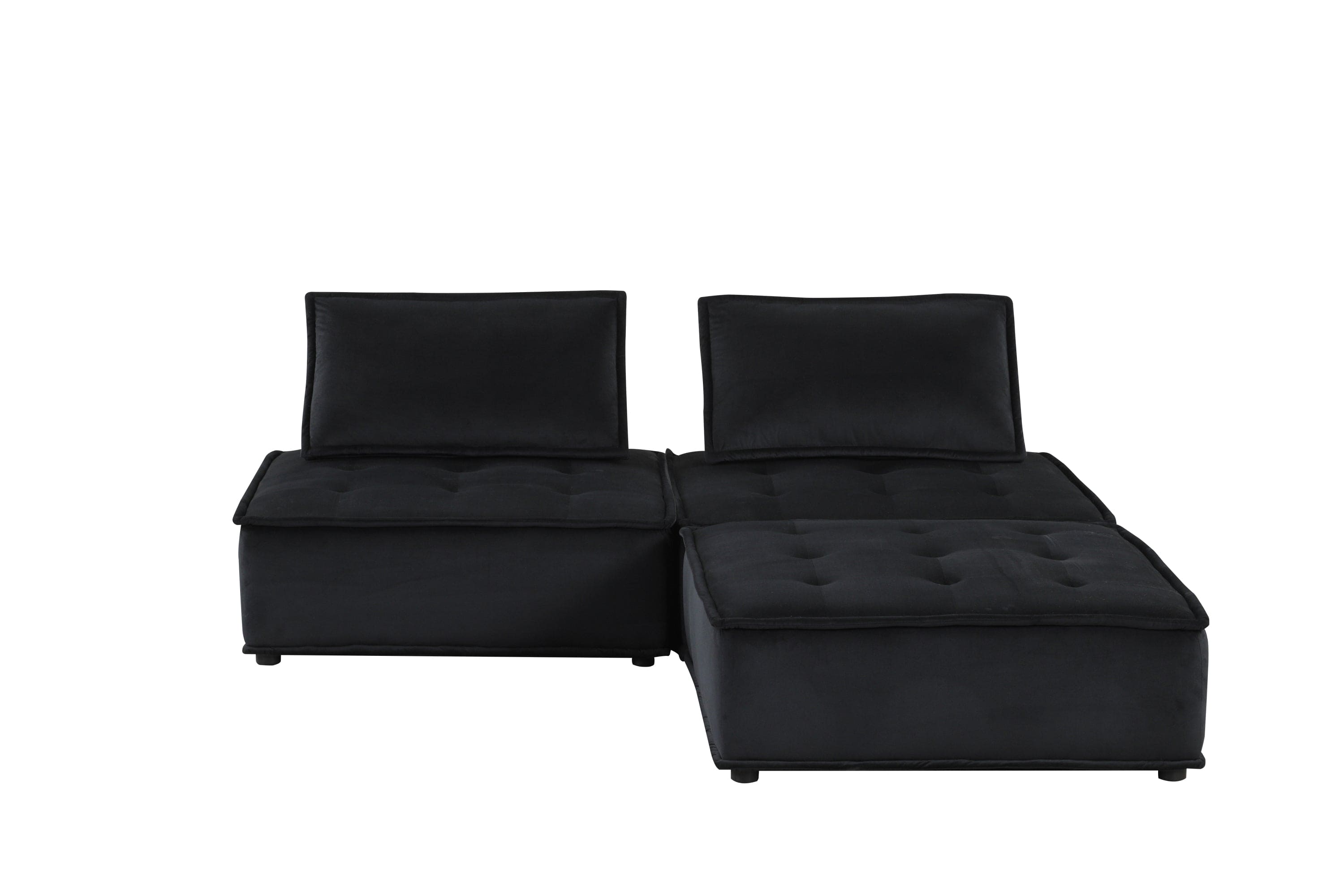 Anna Black Velvet 3 Pc Sectional Sofa Ottoman