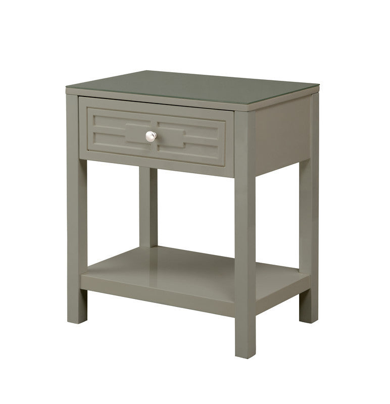 Dylan Taupe Wooden End Side Table Nightstand with Glass Top and Drawer