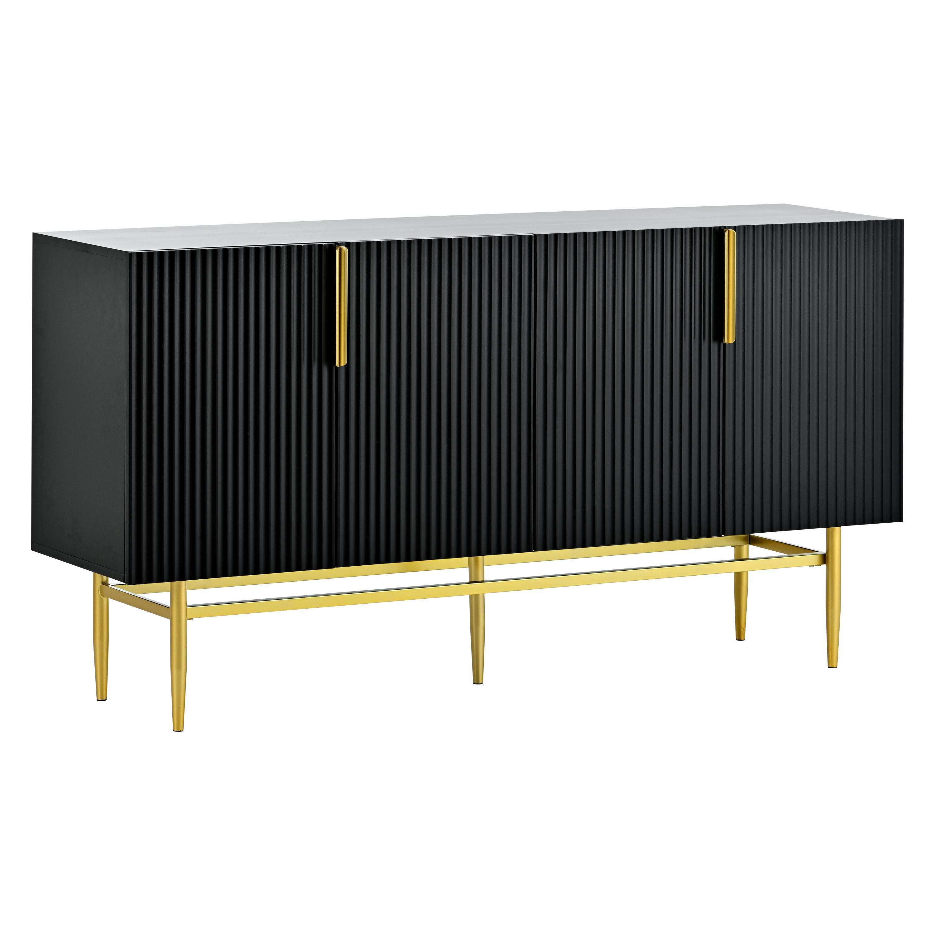 TREXM Modern Elegant 4-door Sideboard Gold Metal Handle Buffet Cabinet for Dining Room, Living Room, Bedroom, Hallway (Black)