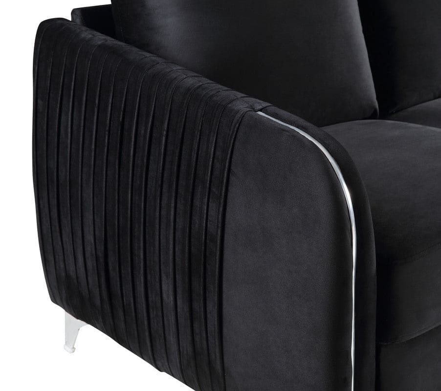 Hathaway Black Velvet Modern Chic Sofa Couch