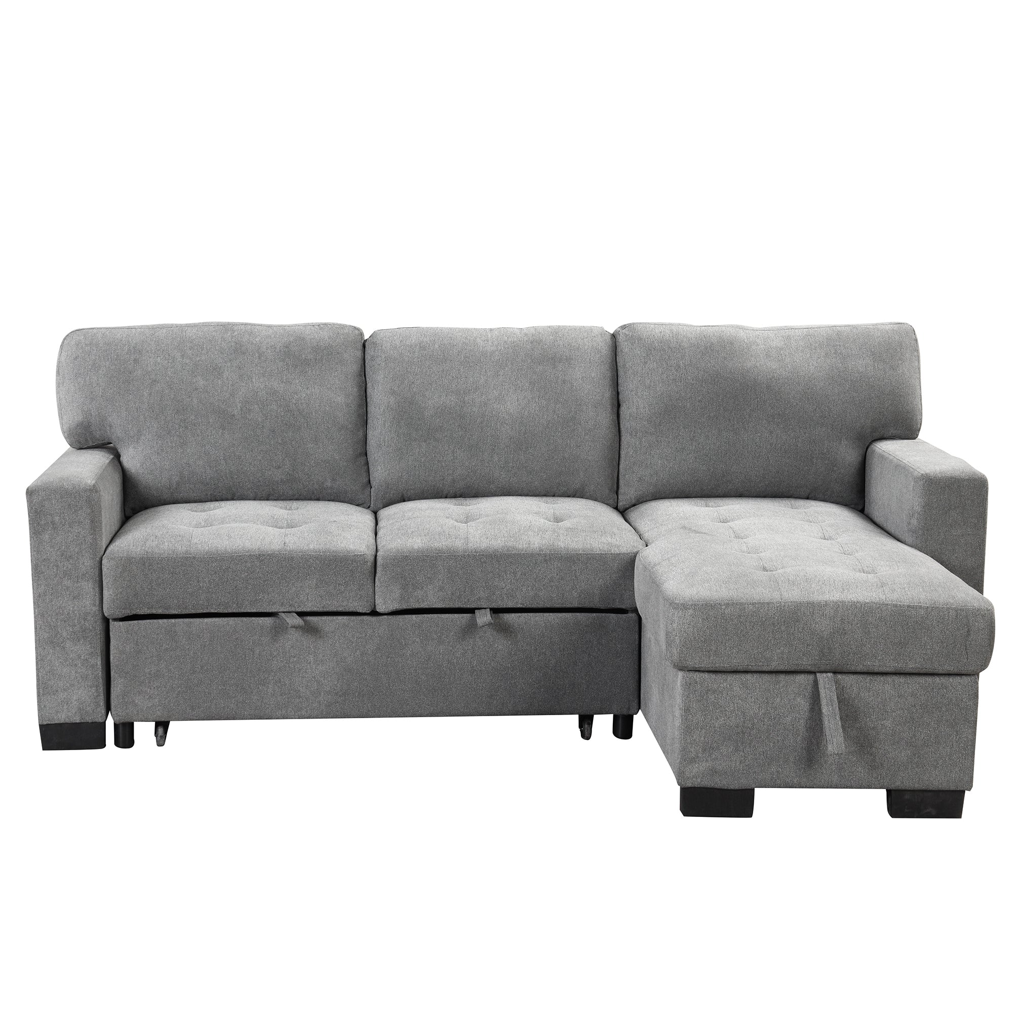 Stylish and Functional Light Chaise Lounge Sectional with Storage Rack Pull-out Bed Drop Down Table  and USB Charger Gray