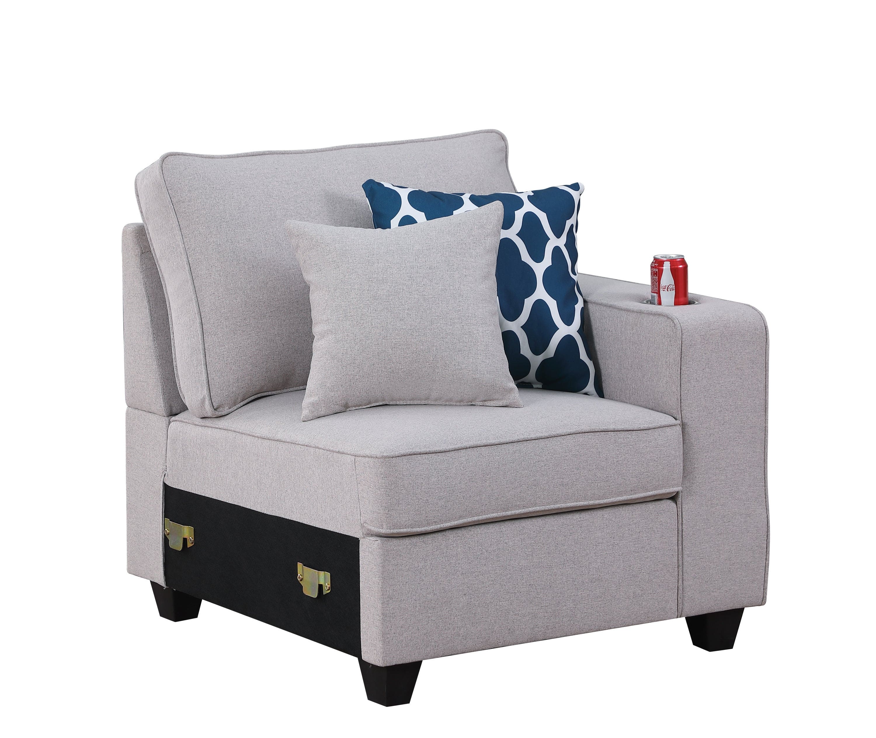 Cooper Light Gray Linen Loveseat with Cupholder