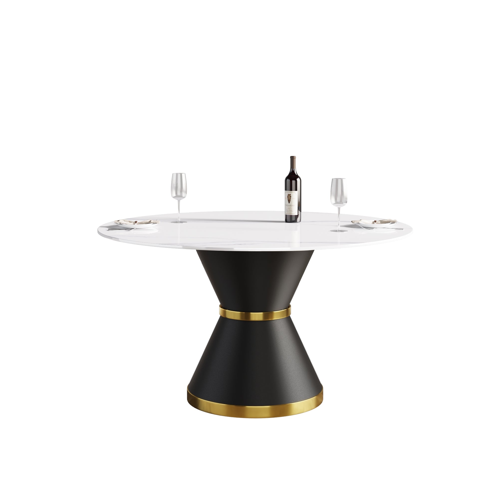 53.15"Modern artificial stone round black carbon steel base dining table-can accommodate 6 people