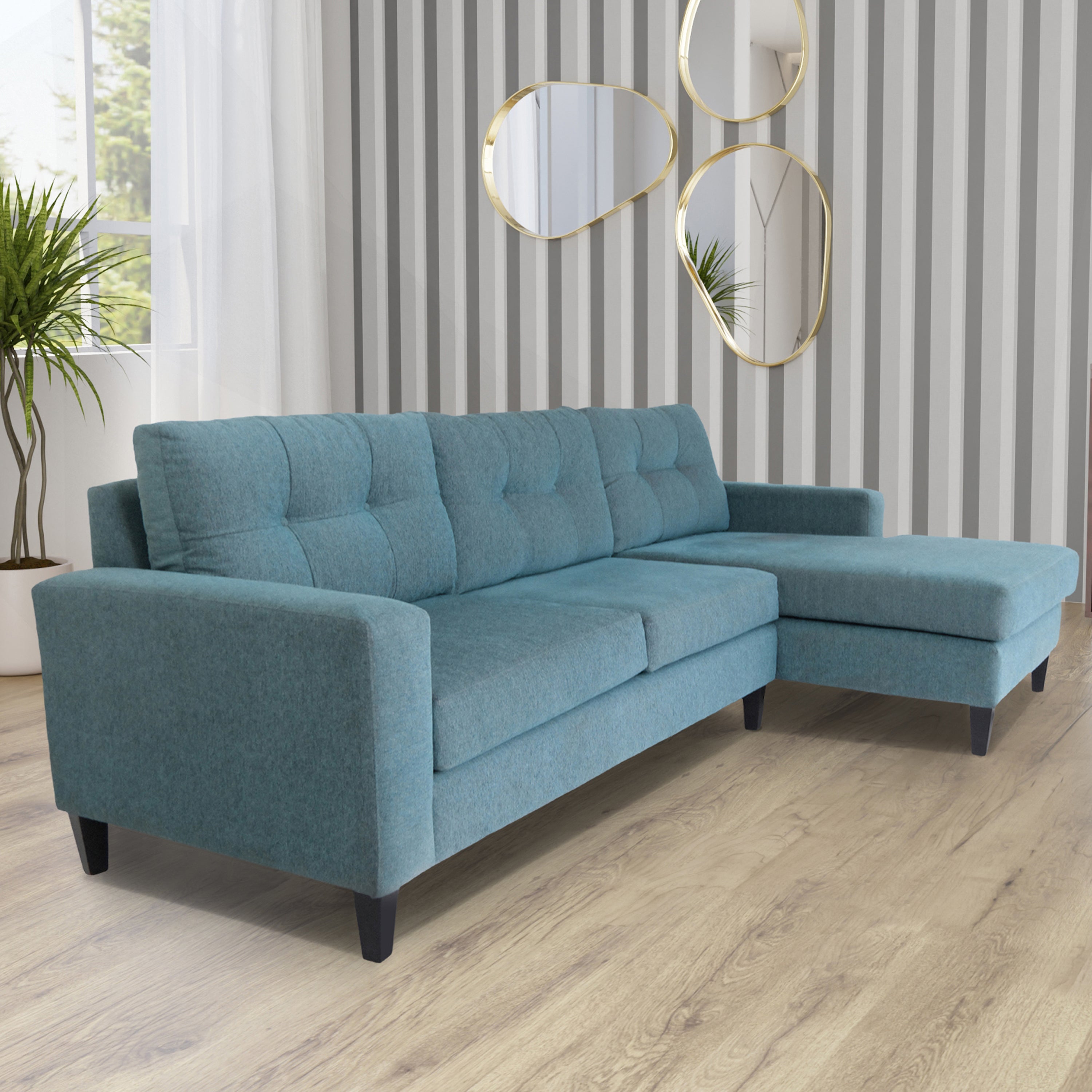 Blue L Shaped Sectional Sofas for Living Room, Modern Sectional Couches for Bedrooms, Apartment with Solid Wood Frame (Polyester Nylon)