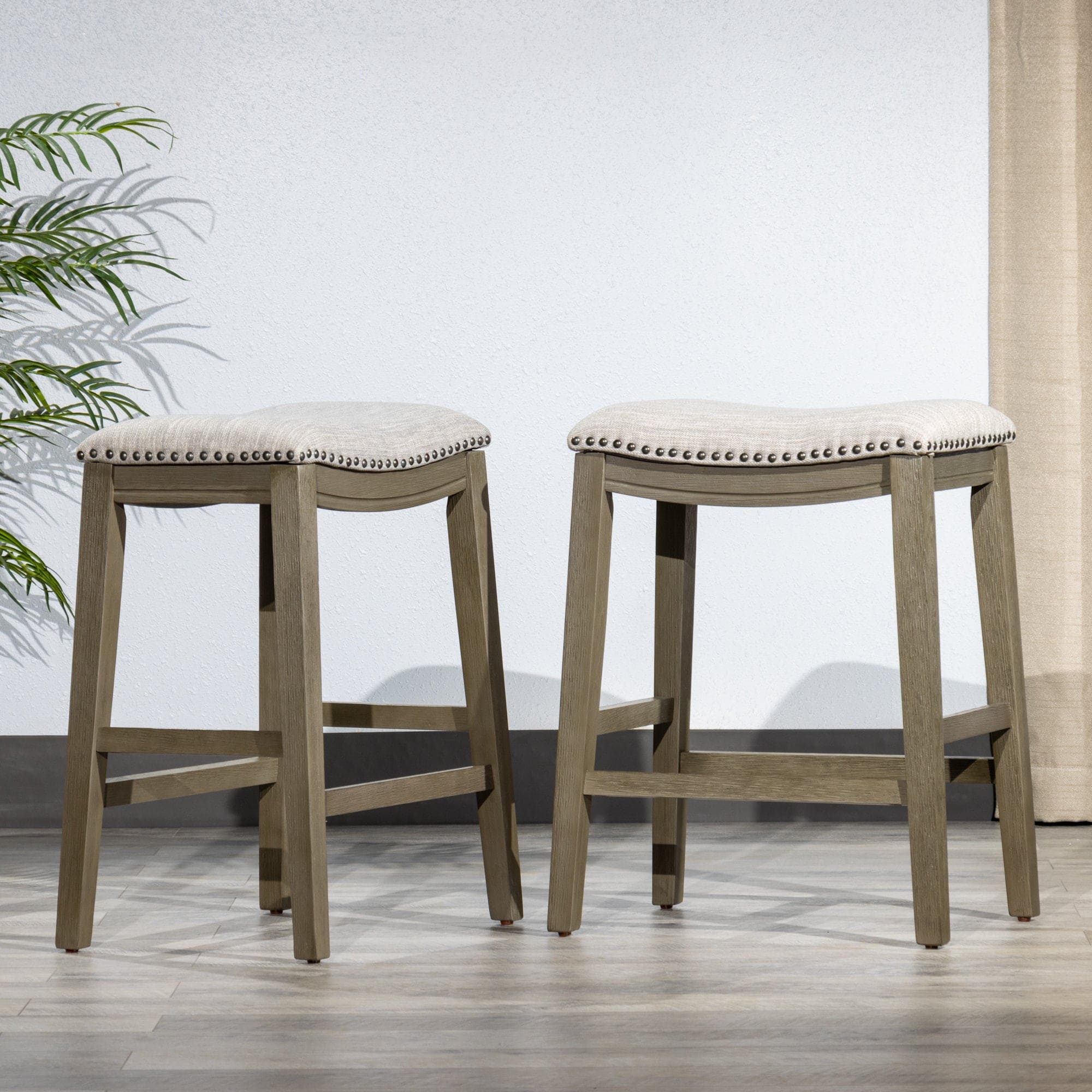 Saddle Stool  -25" Counter Stool, Gray/Light Gray Fabric, Set of 2