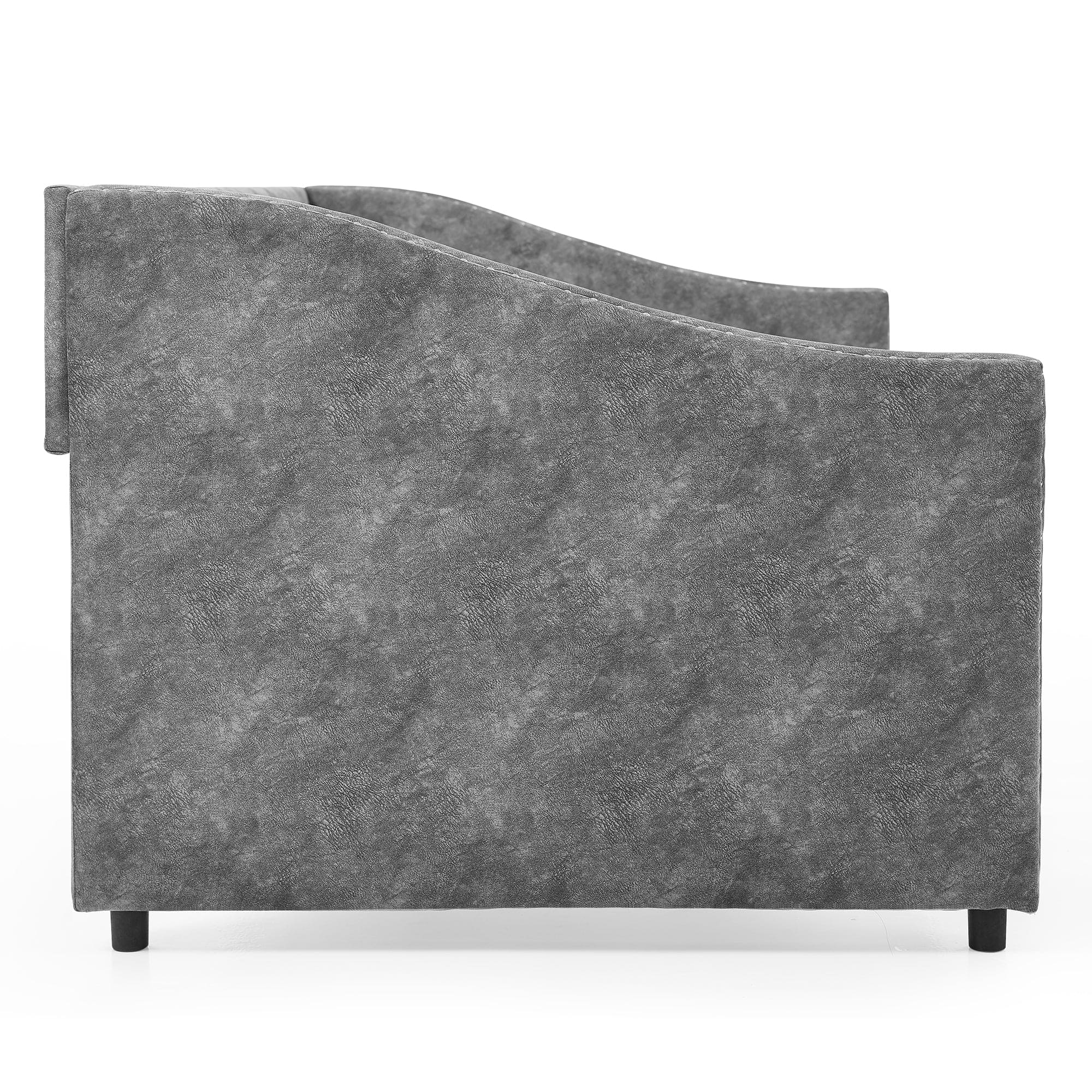 Full Size Daybed with Drawers Upholstered Tufted Sofa Bed, with Button on Back and Copper Nail on Waved Shape Arms, Grey (80.5''x55.5''x27.5'')