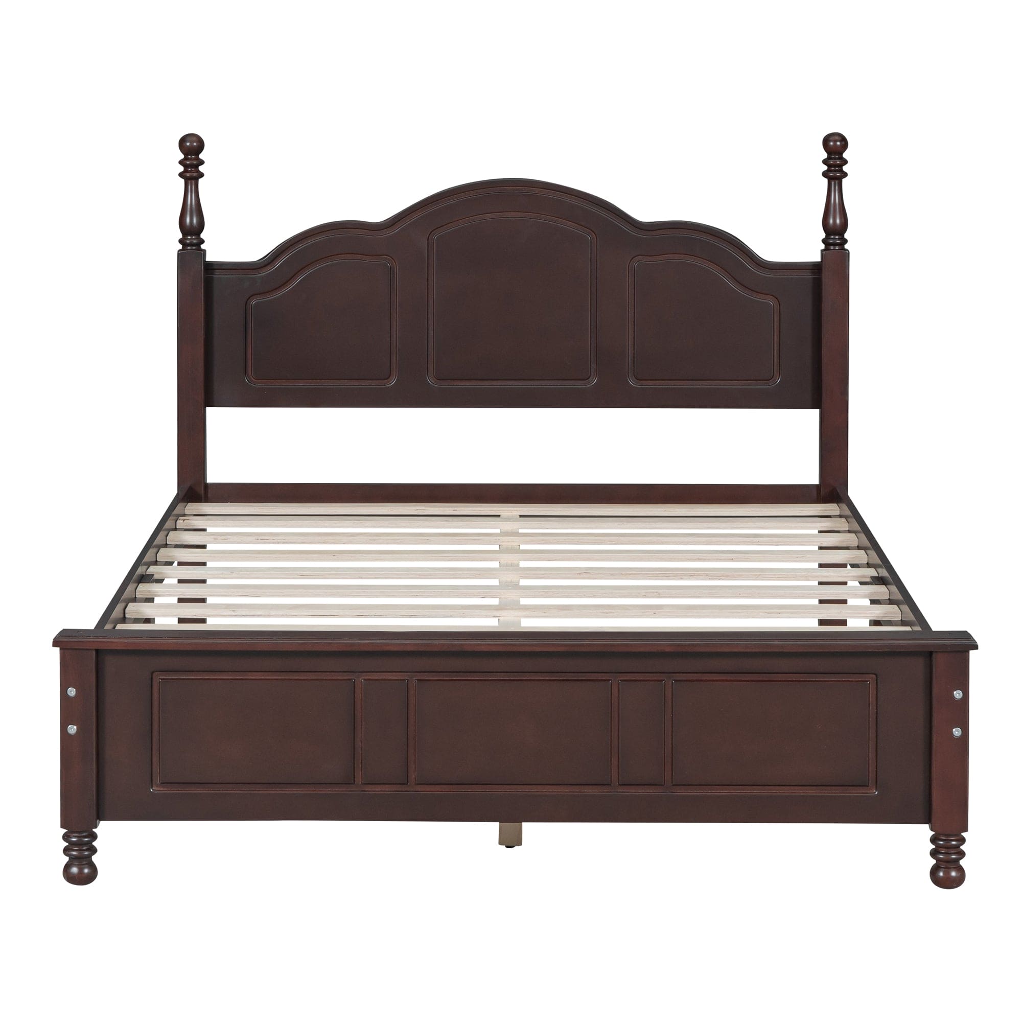 Full Size Wood Platform Bed Frame,Retro Style Platform Bed with Wooden Slat Support,Dark Walnut