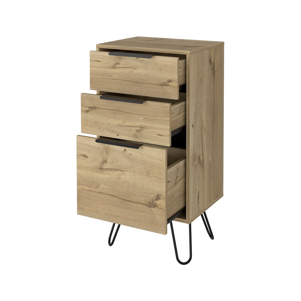 Light Dresser Skyoner, Hairpin Legs, Superior Top,Three Drawers, Light Oak Finish