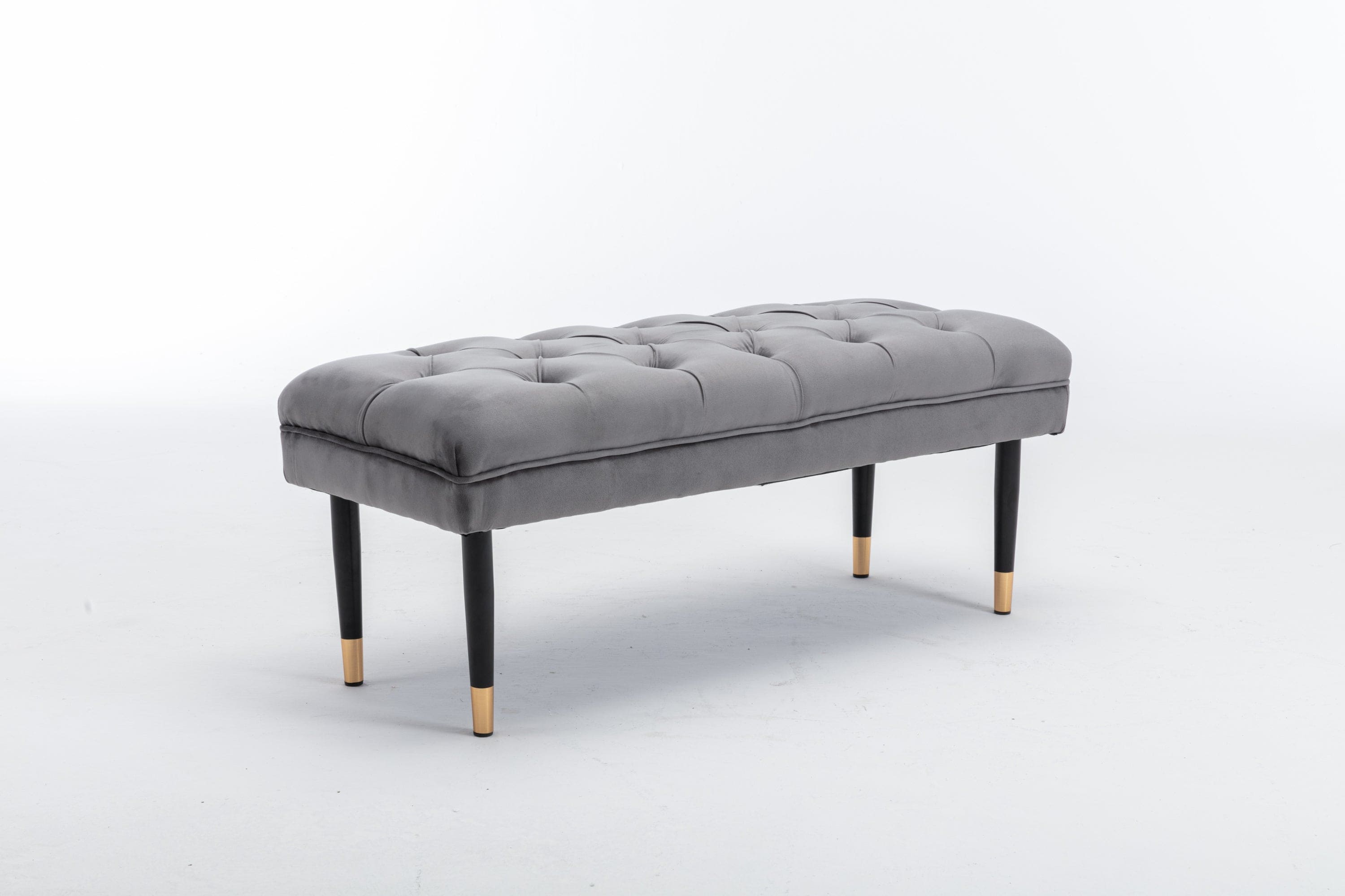 Tufted Bench Modern Velvet Button Upholstered Ottoman enches Bedroom Rectangle Fabric Footstool with Metal Legs for Living Room Entryway,Grey