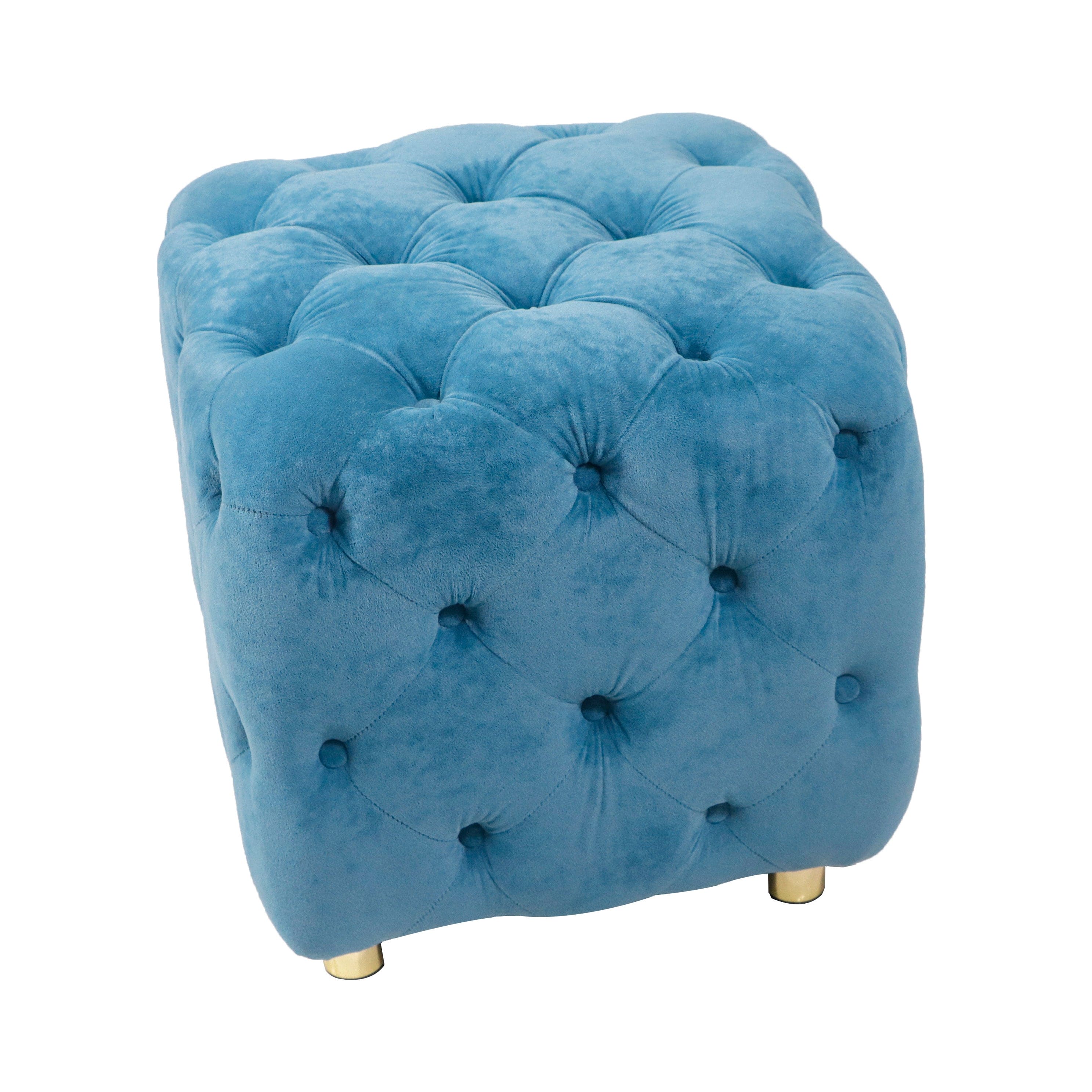 Blue Modern Velvet Upholstered Ottoman, Exquisite Small End Table, Soft Foot Stool,Dressing Makeup Chair, Comfortable Seat for Living Room, Bedroom, Entrance