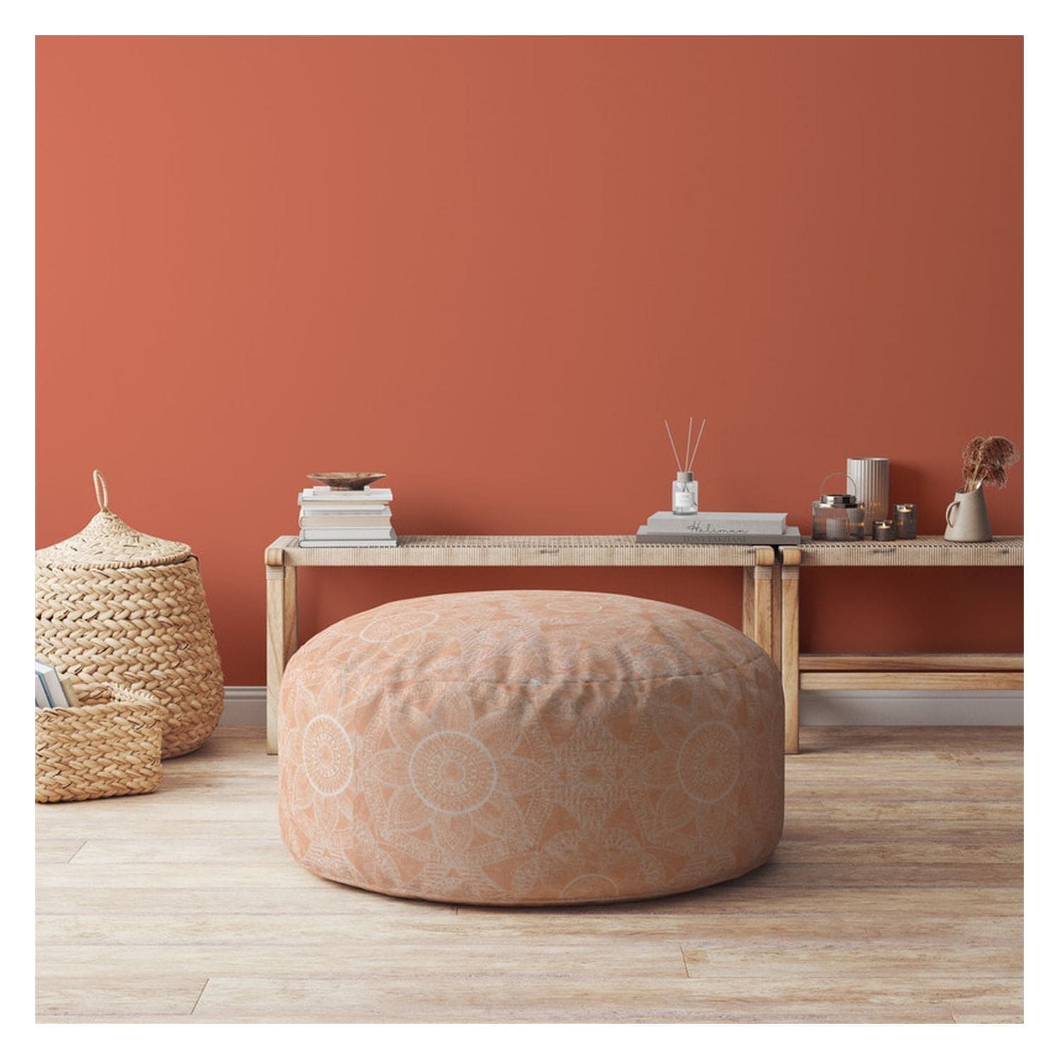 Indoor ZANDY Mexico Peach Round Zipper Pouf - Cover Only - 24in dia x 20in tall